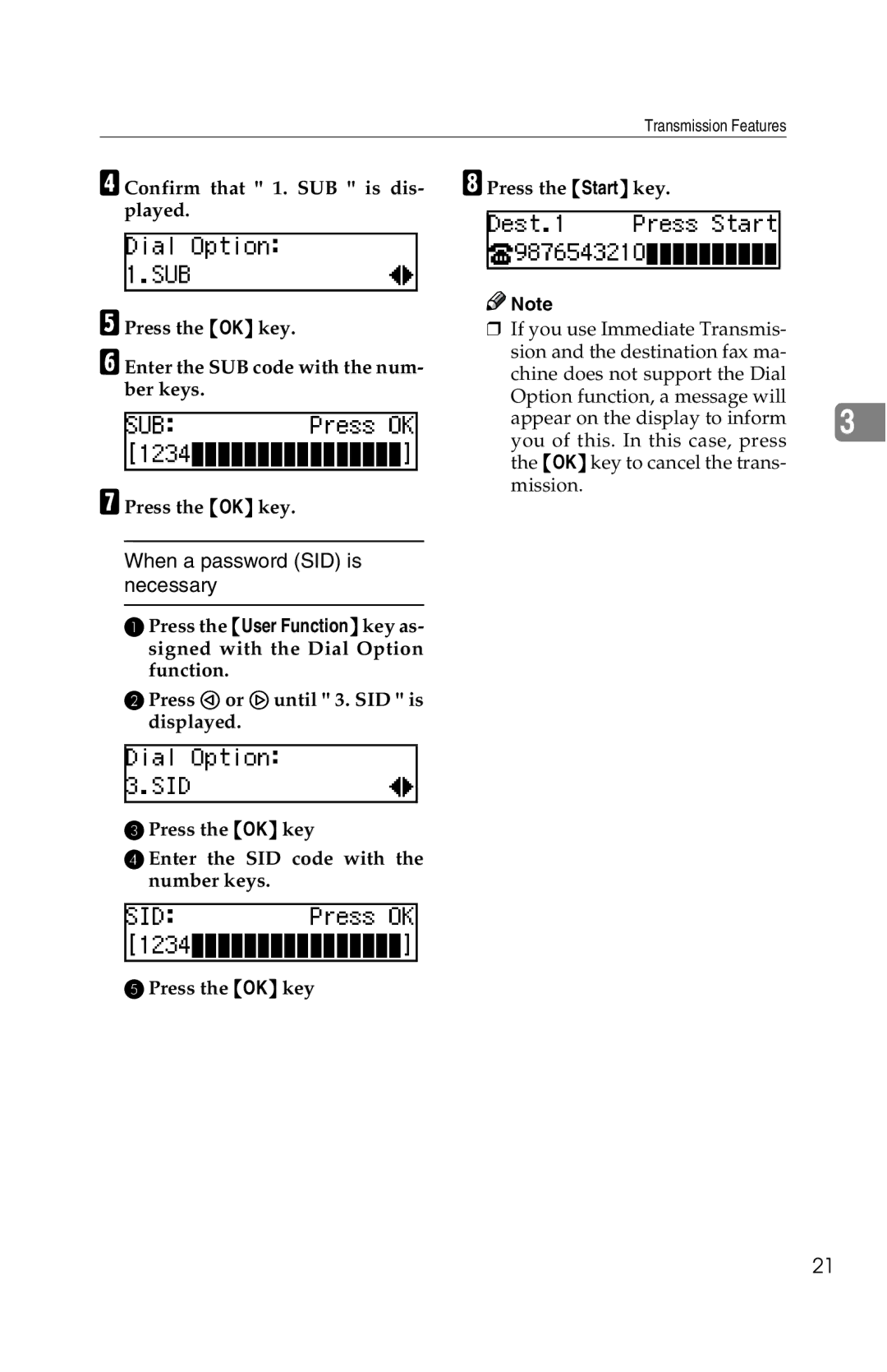 Savin G1619 manual When a password SID is necessary 