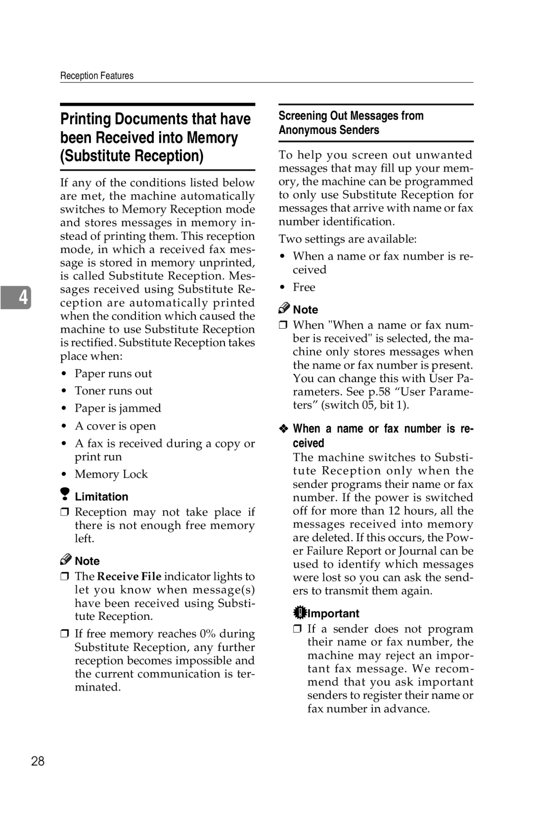 Savin G1619 manual Screening Out Messages from Anonymous Senders, When a name or fax number is re- ceived 