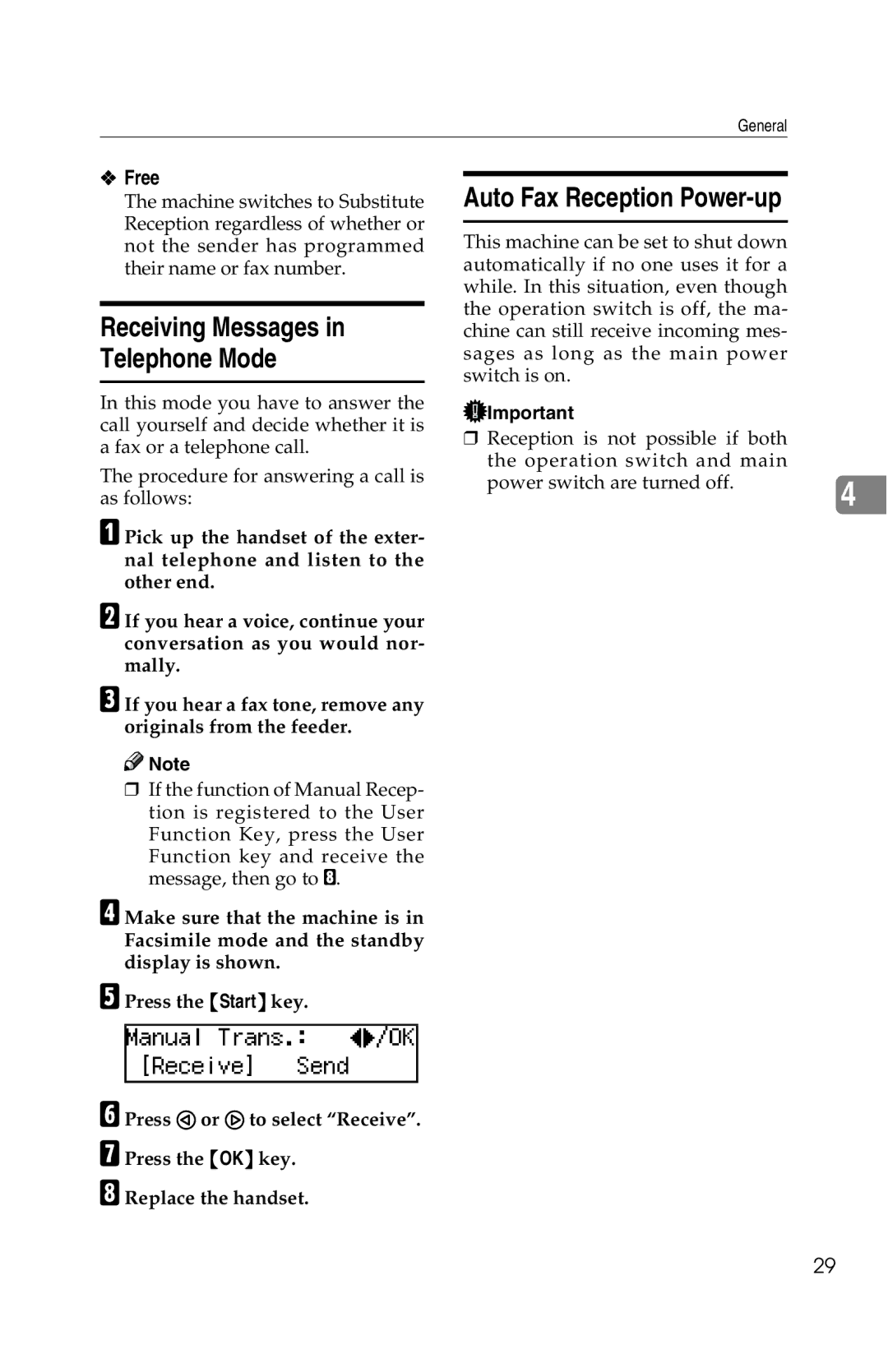 Savin G1619 manual Auto Fax Reception Power-up, Free 