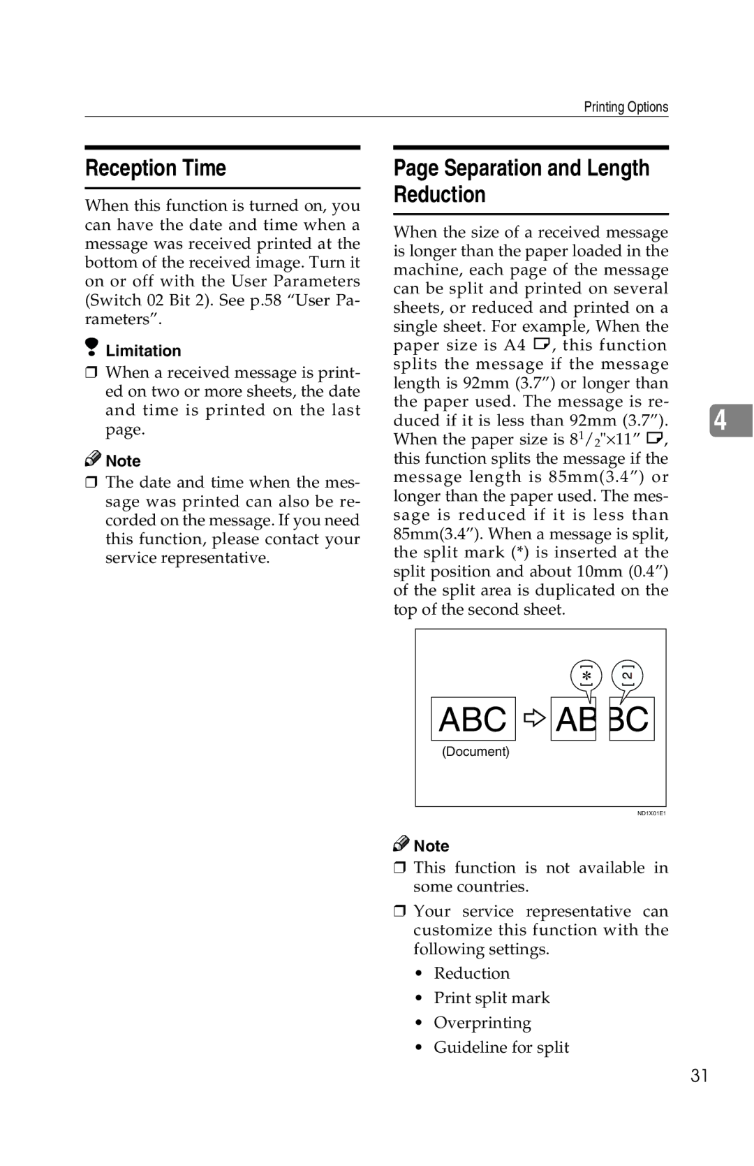 Savin G1619 manual Reception Time, Separation and Length Reduction 