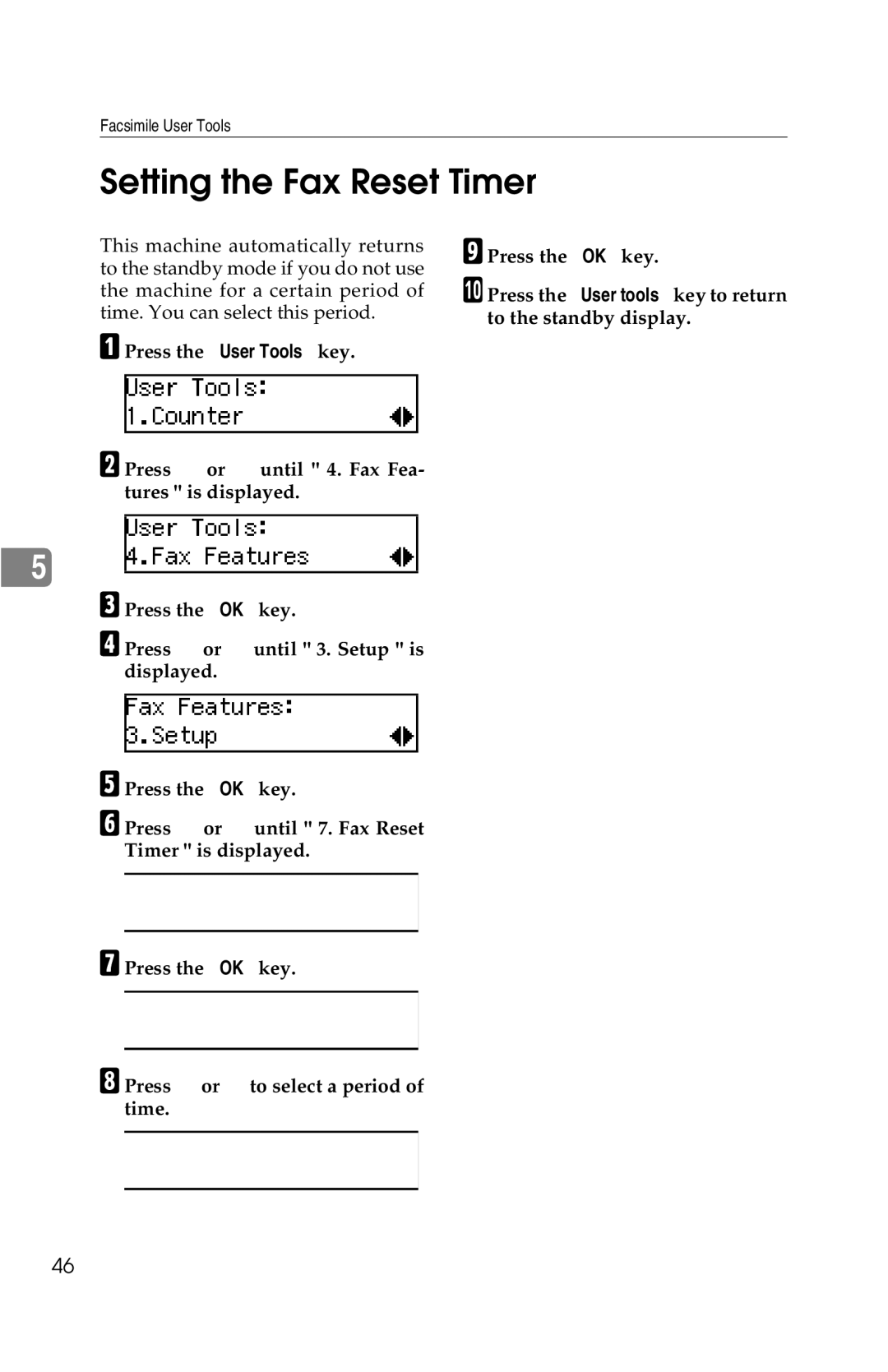 Savin G1619 manual Setting the Fax Reset Timer 