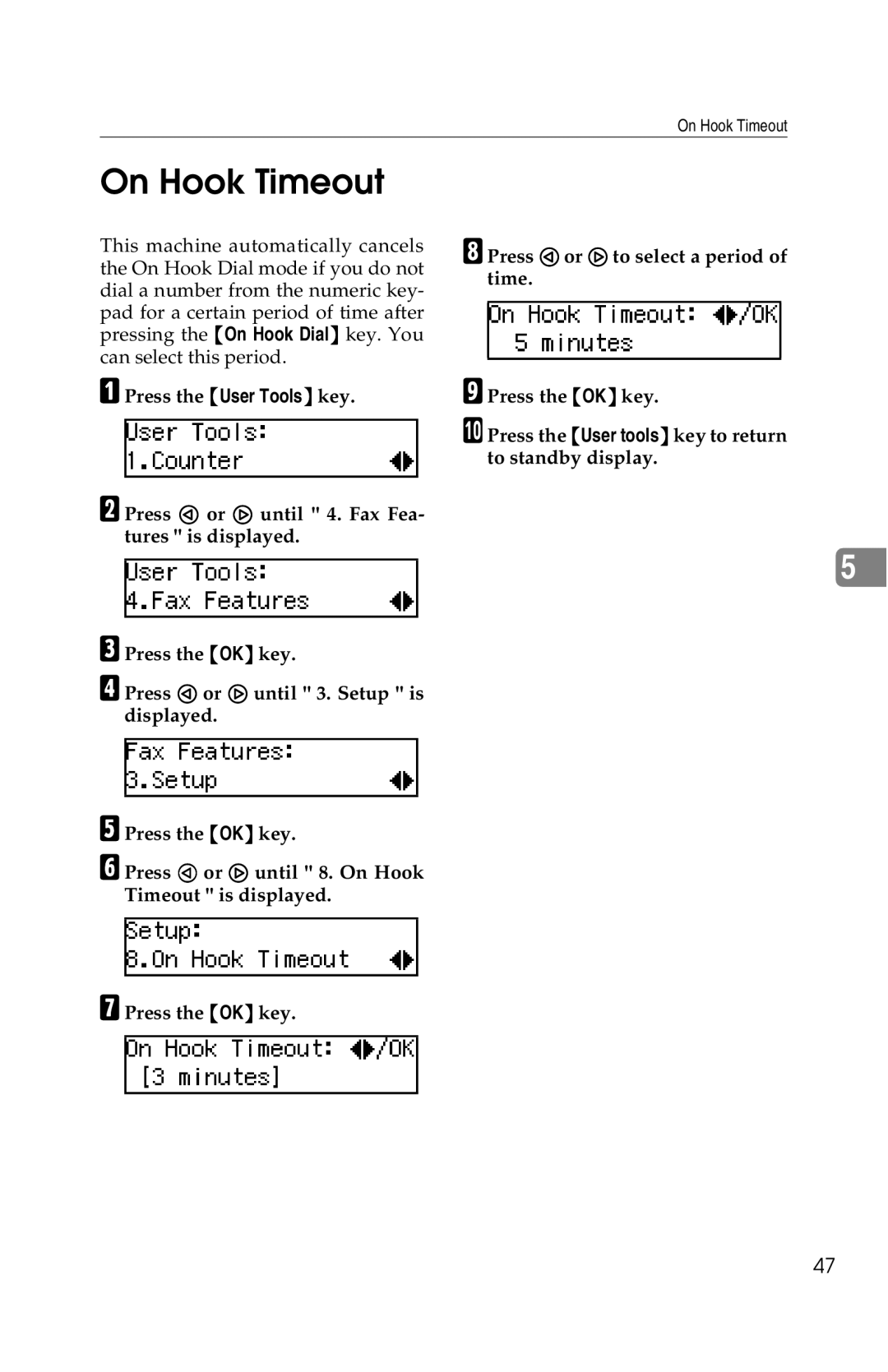 Savin G1619 manual On Hook Timeout 