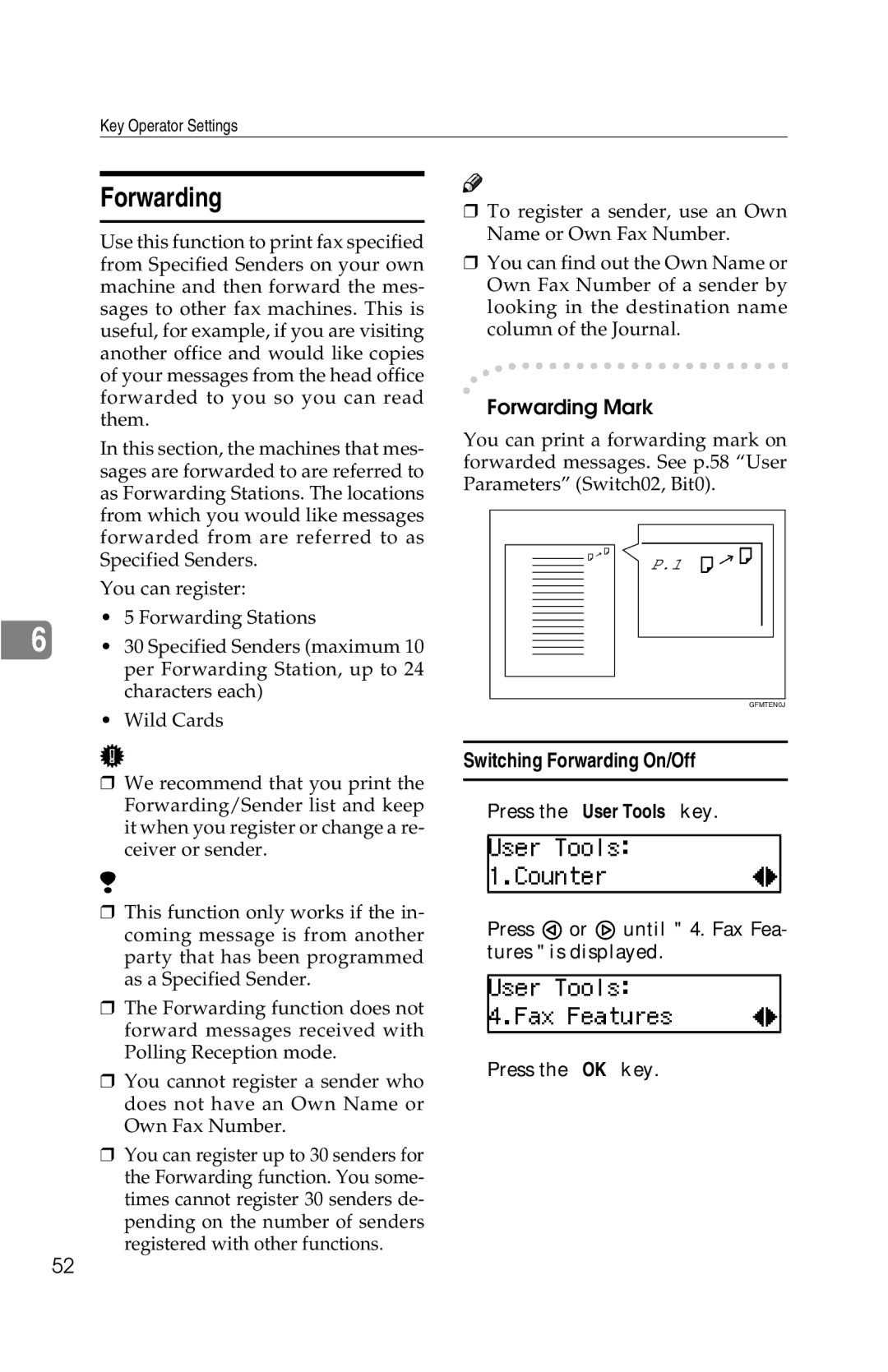 Savin G1619 manual Switching Forwarding On/Off 