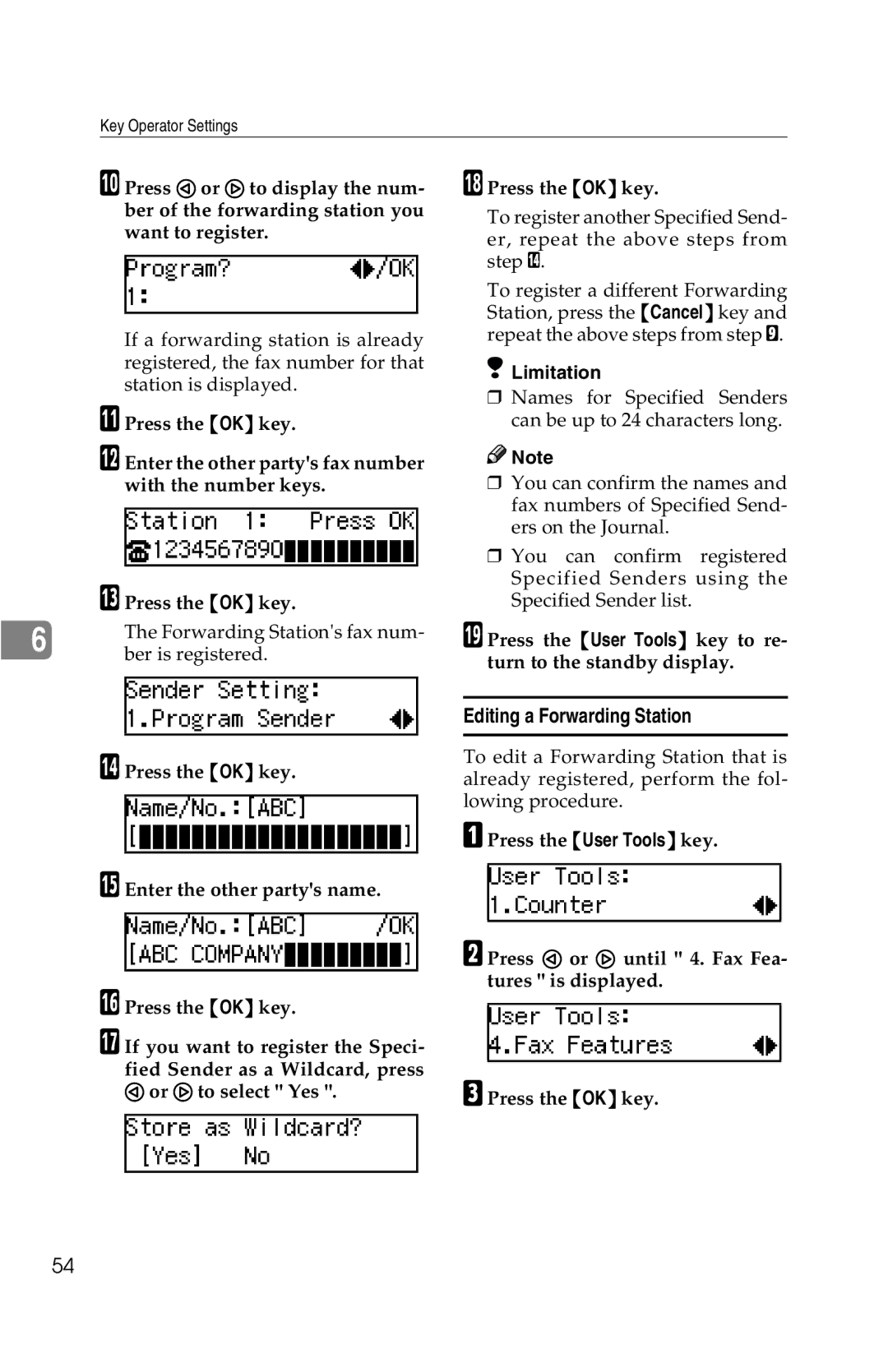 Savin G1619 manual Editing a Forwarding Station 