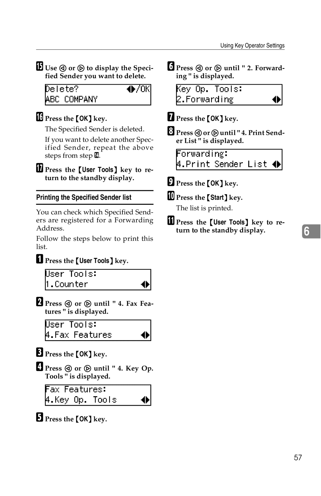 Savin G1619 manual Printing the Specified Sender list 