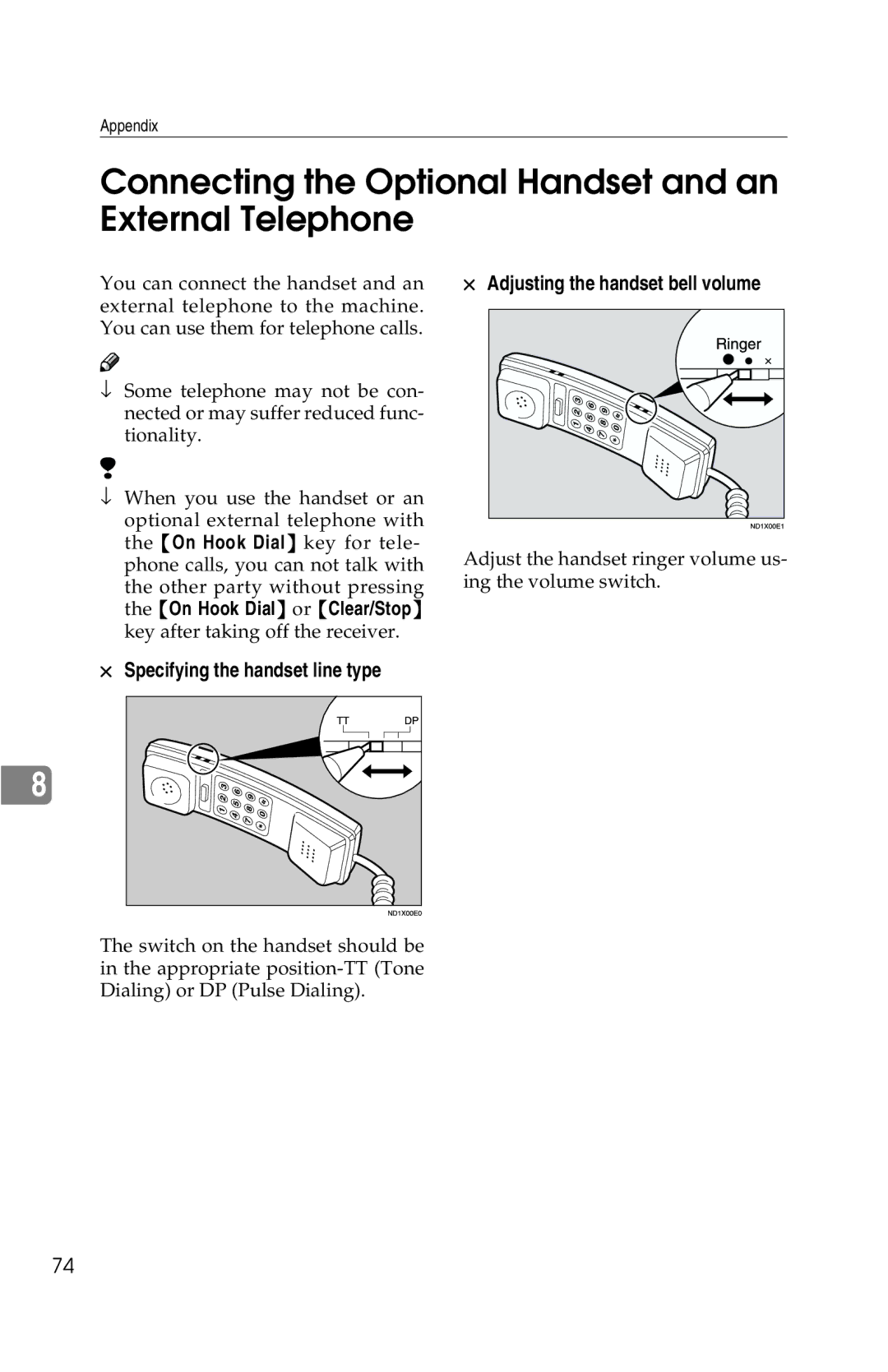 Savin G1619 manual Connecting the Optional Handset and an External Telephone 