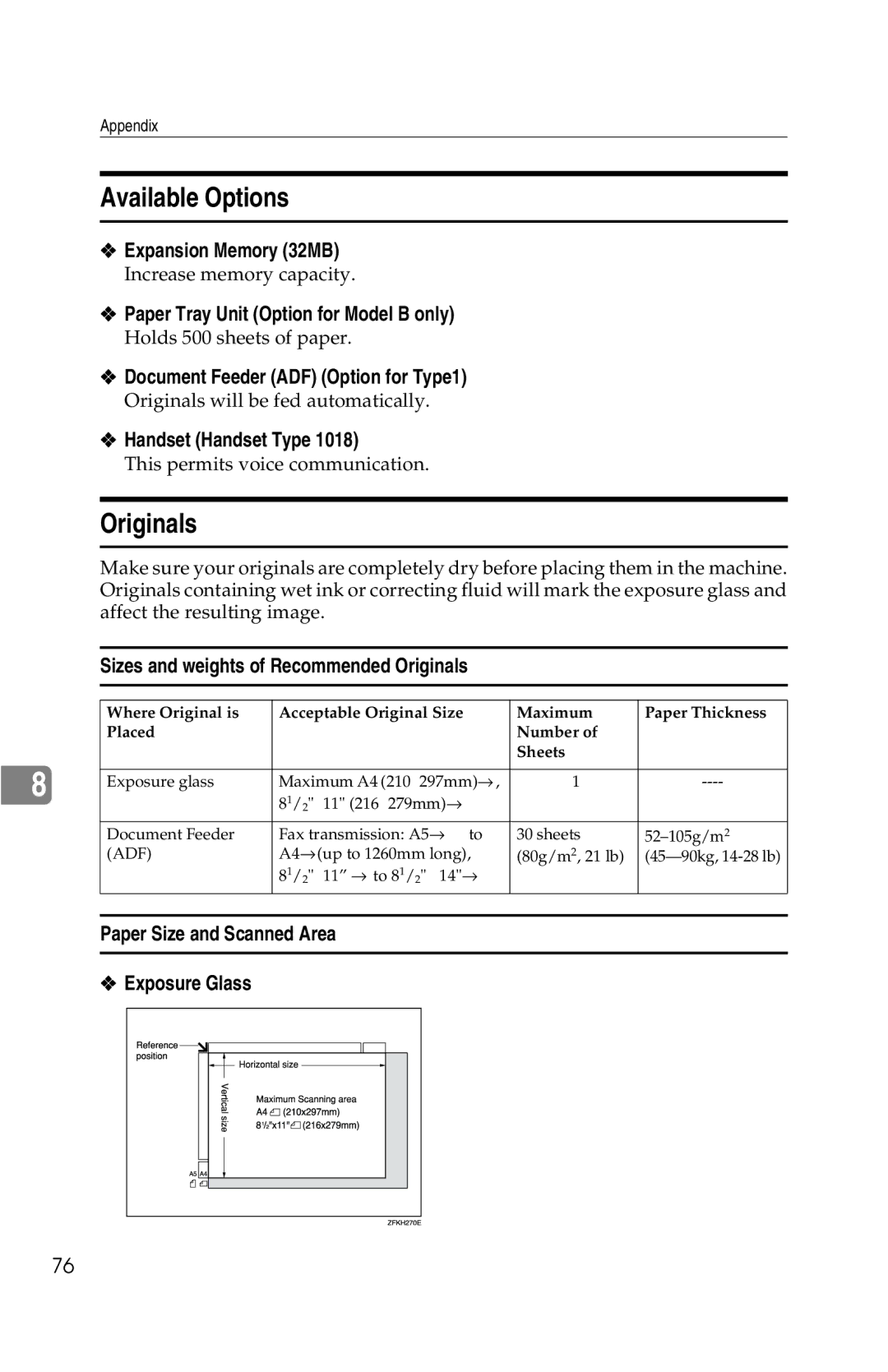 Savin G1619 manual Available Options, Originals 