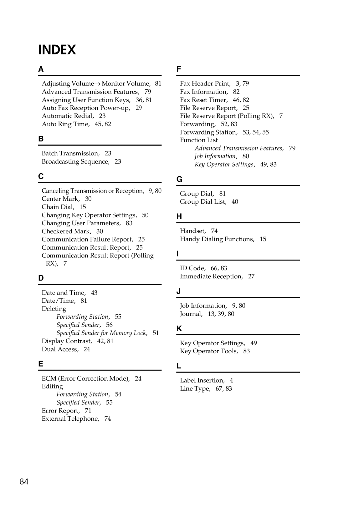 Savin G1619 manual Index 