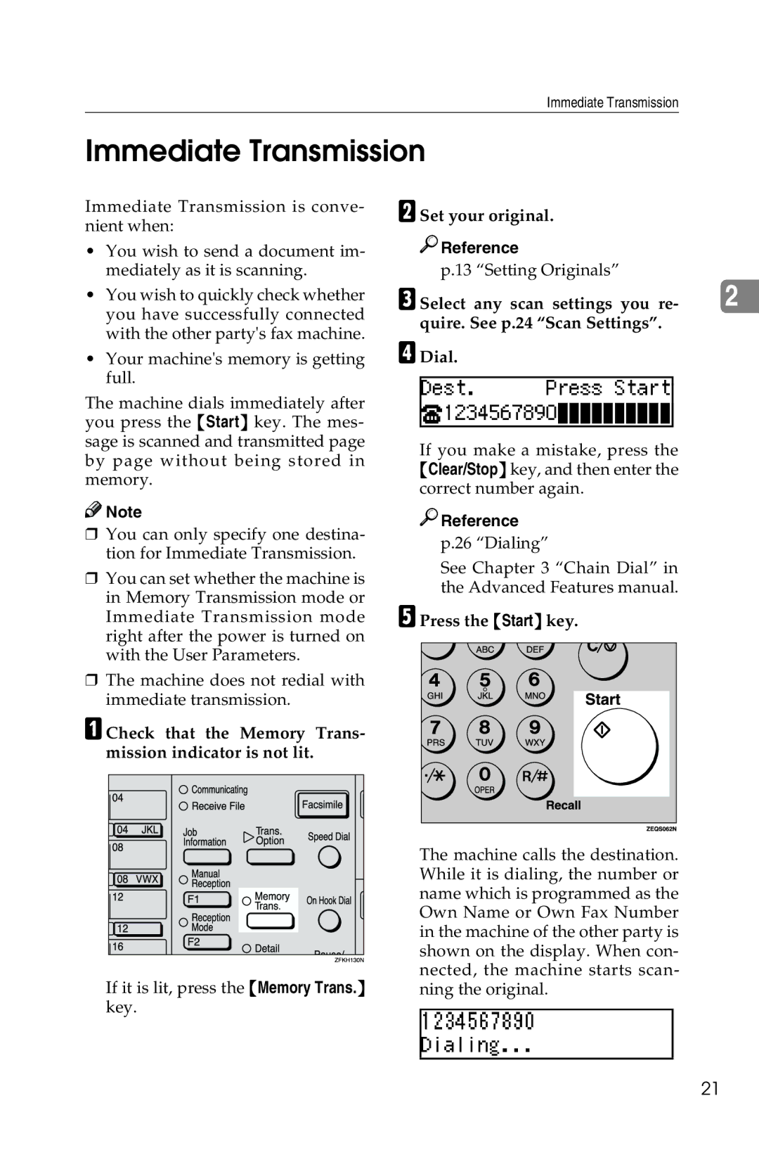 Savin G1619 manual Immediate Transmission, Check that the Memory Trans- mission indicator is not lit, Set your original 