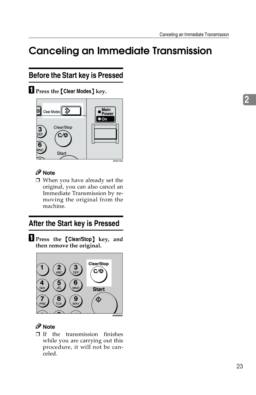 Savin G1619 manual Canceling an Immediate Transmission, Before the Start key is Pressed, After the Start key is Pressed 