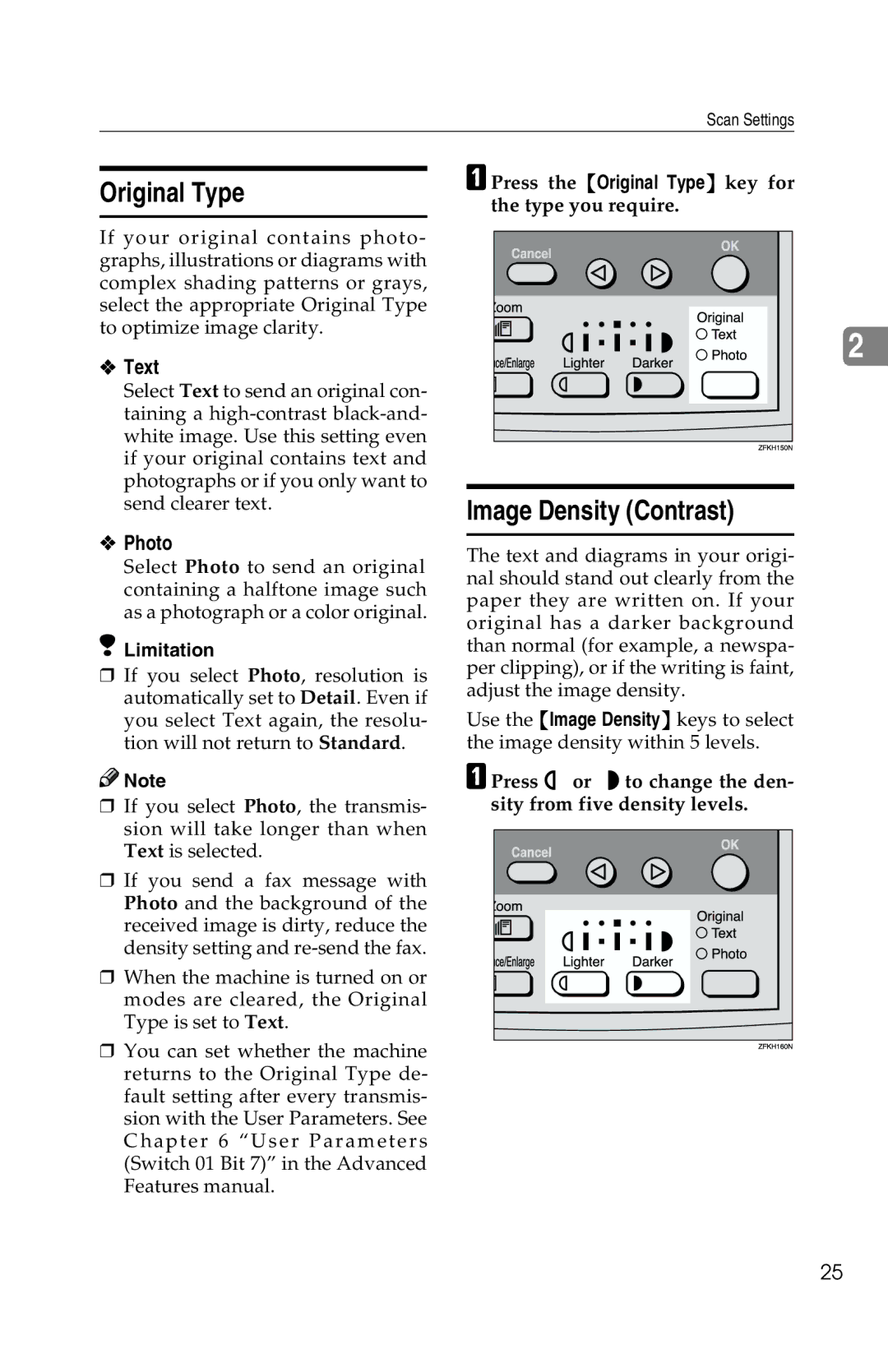 Savin G1619 manual Image Density Contrast, Text, Photo, Press the Original Type key for the type you require 