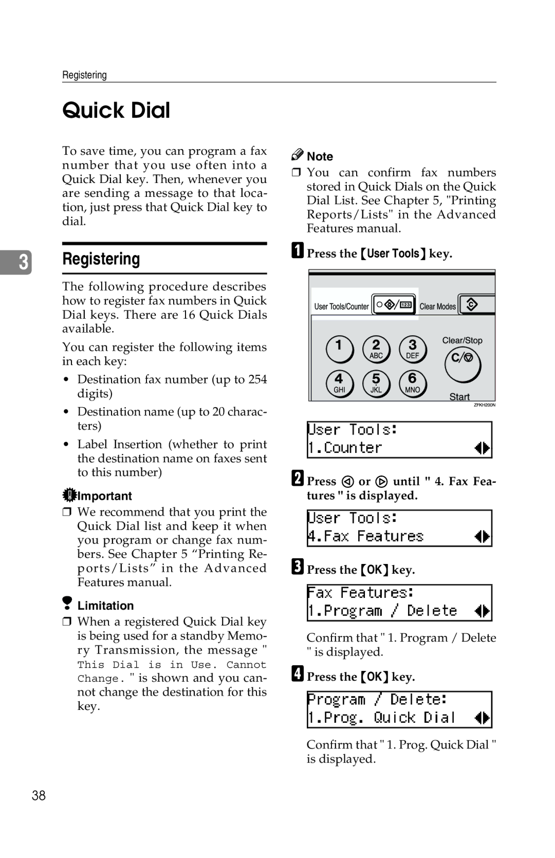 Savin G1619 manual Quick Dial, Registering 