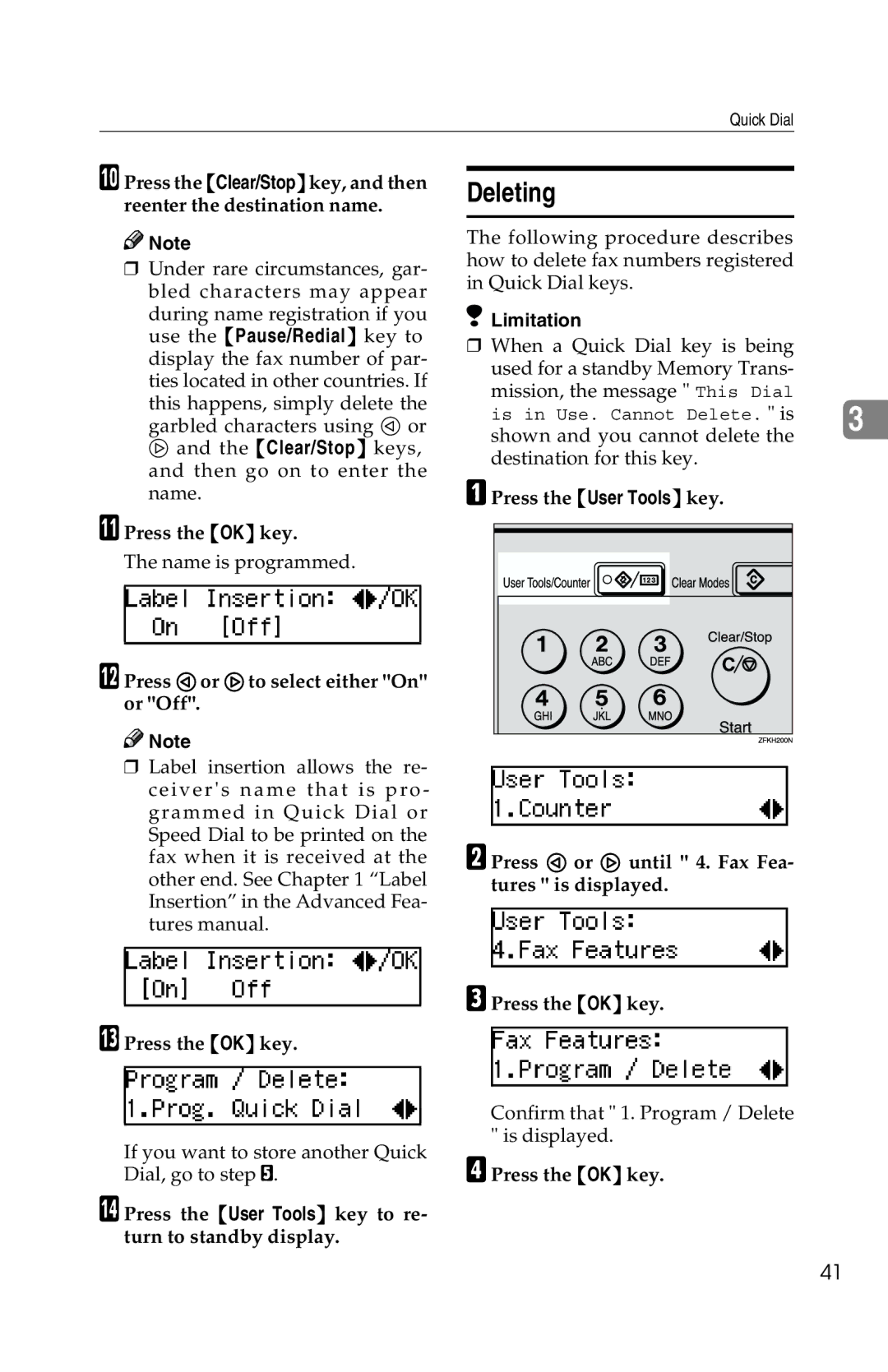 Savin G1619 manual Deleting, Press 0or 1to select either On or Off 