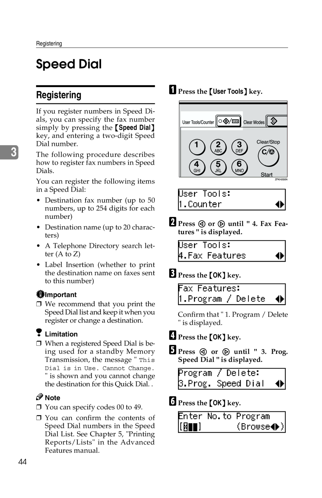 Savin G1619 manual Speed Dial, Registering 