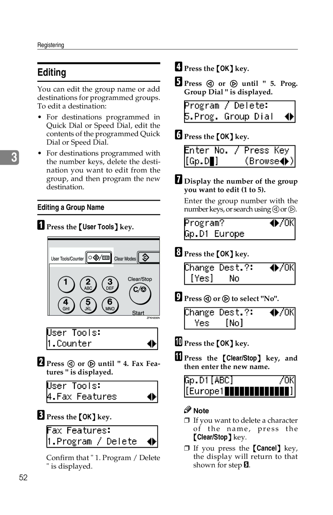 Savin G1619 manual Editing a Group Name 