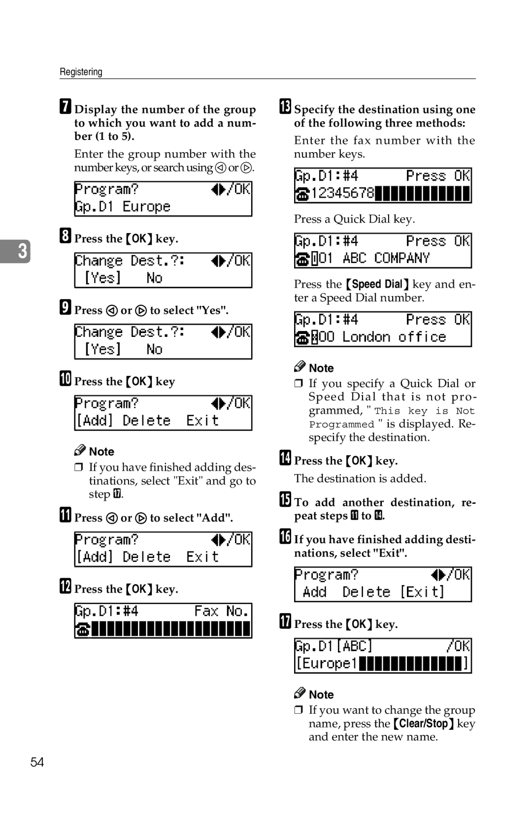 Savin G1619 manual Destination is added 