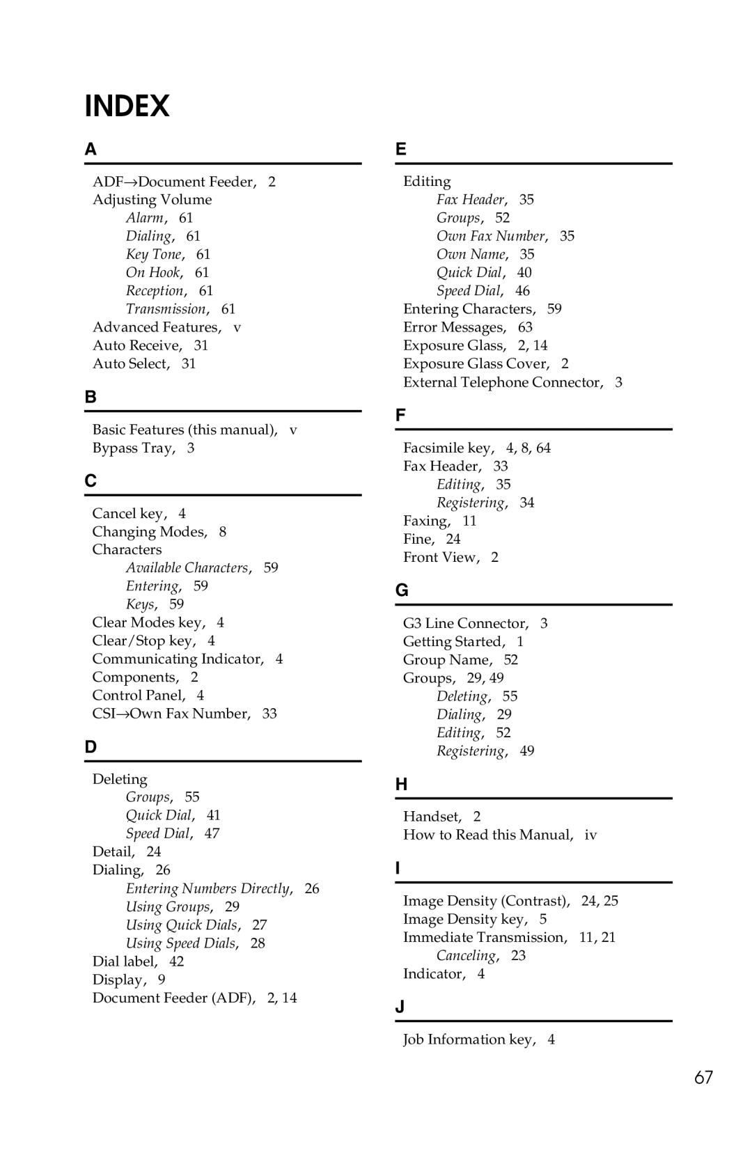 Savin G1619 manual Index 