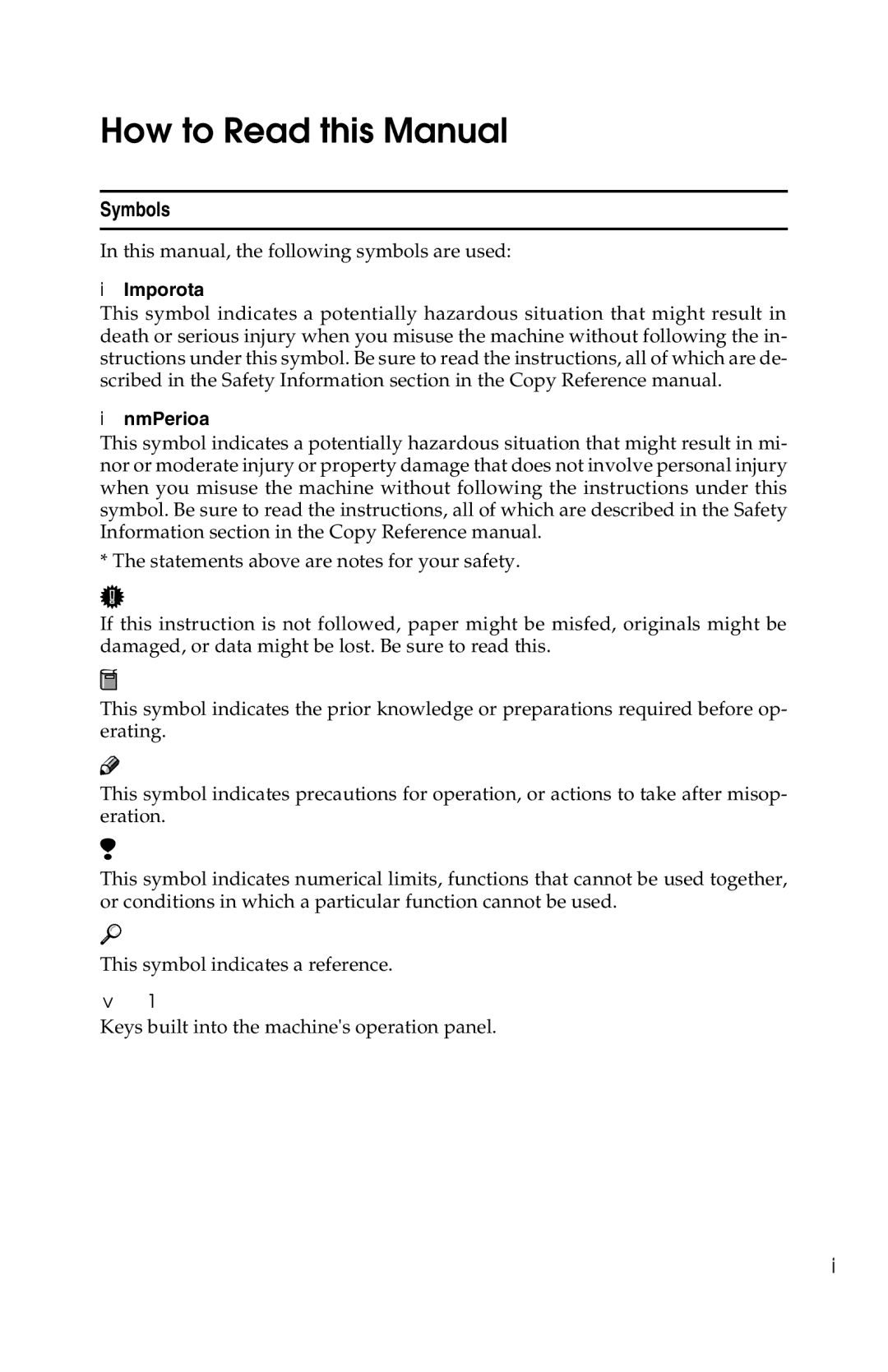 Savin G1619 manual How to Read this Manual, Symbols 