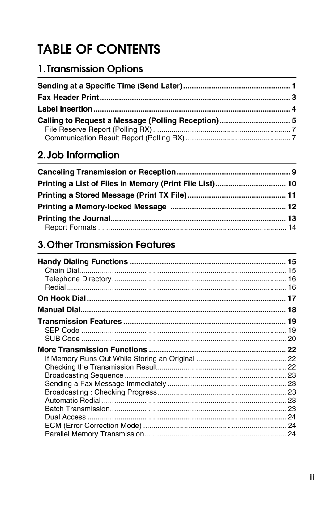 Savin G1619 manual Table of Contents 