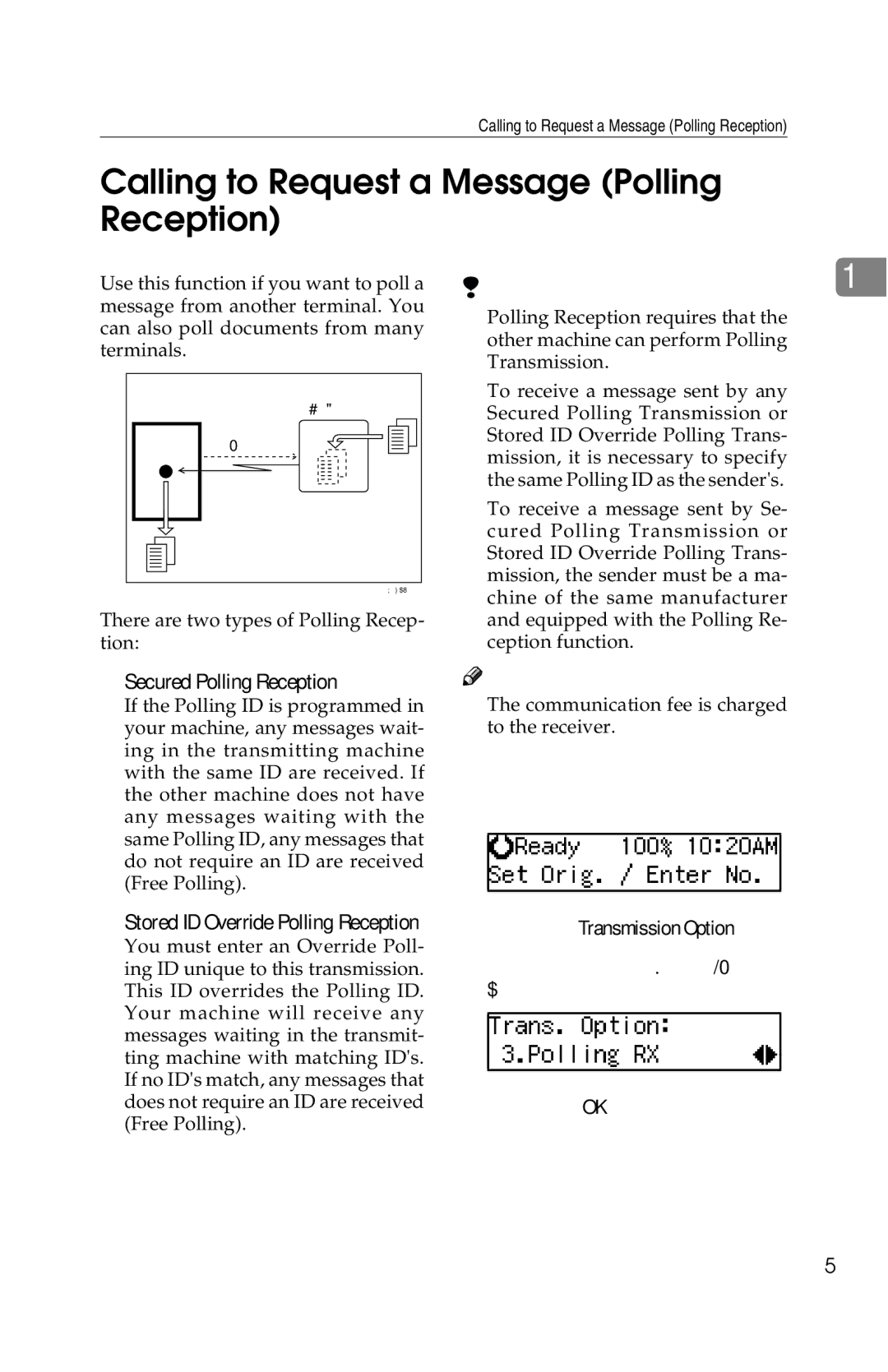 Savin G1619 manual Calling to Request a Message Polling Reception, Secured Polling Reception 