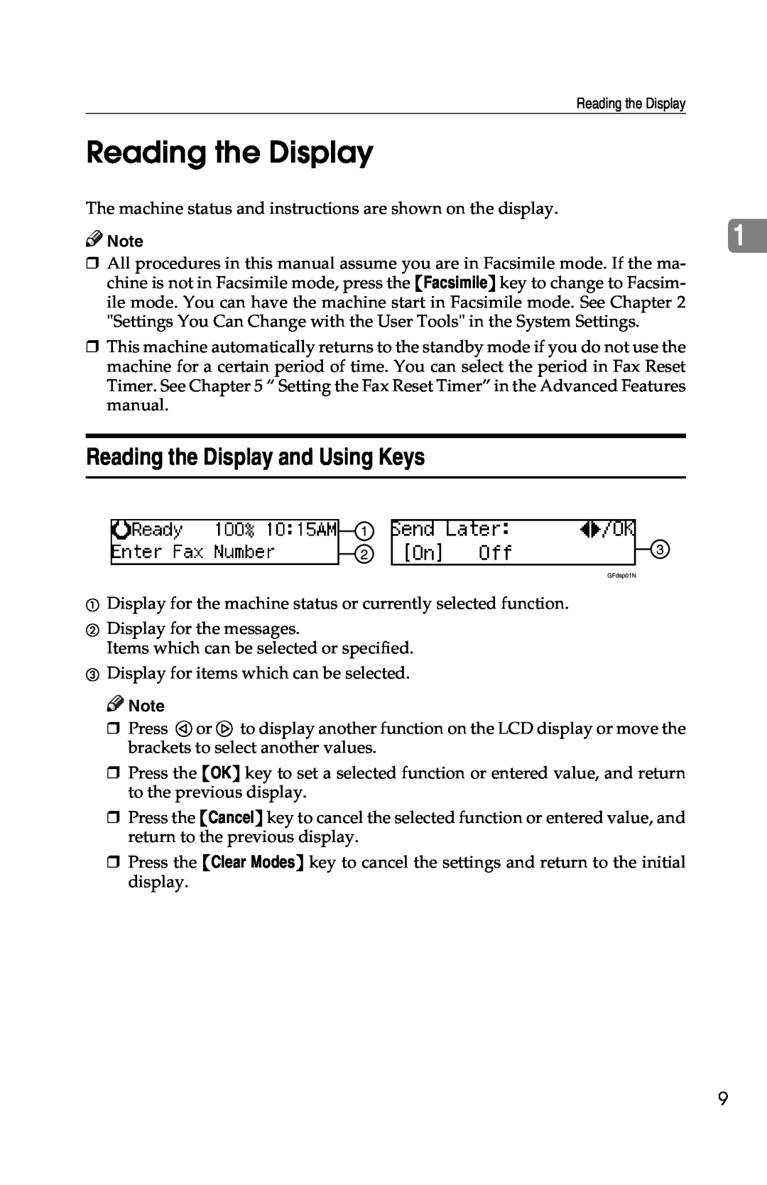Savin G1619 manual Reading the Display and Using Keys 
