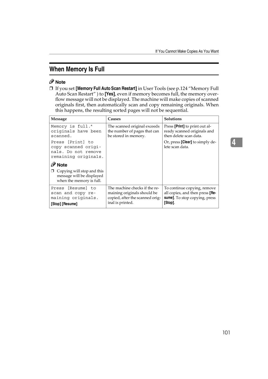 Savin LD232c, LD238c, c3224, DSc332, DSc338, C3828 operating instructions When Memory Is Full, 101 