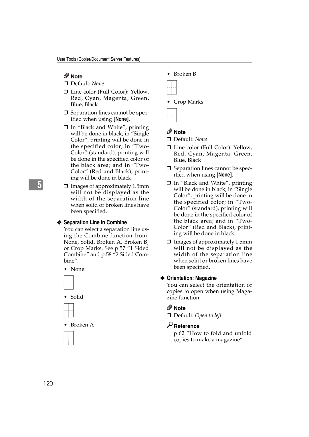 Savin c3224, LD238c, LD232c, DSc332, DSc338, C3828 operating instructions Separation Line in Combine, Orientation Magazine, 120 