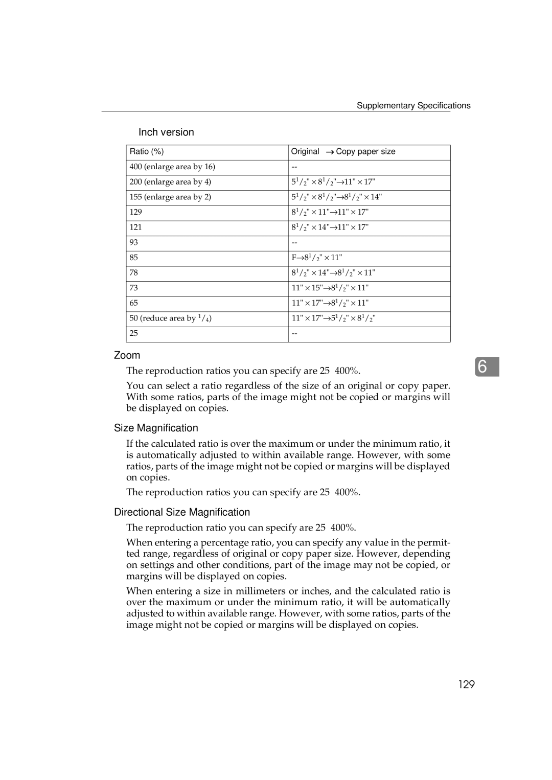 Savin C3828, LD238c, LD232c, c3224, DSc332, DSc338 operating instructions Zoom, Directional Size Magnification, 129 