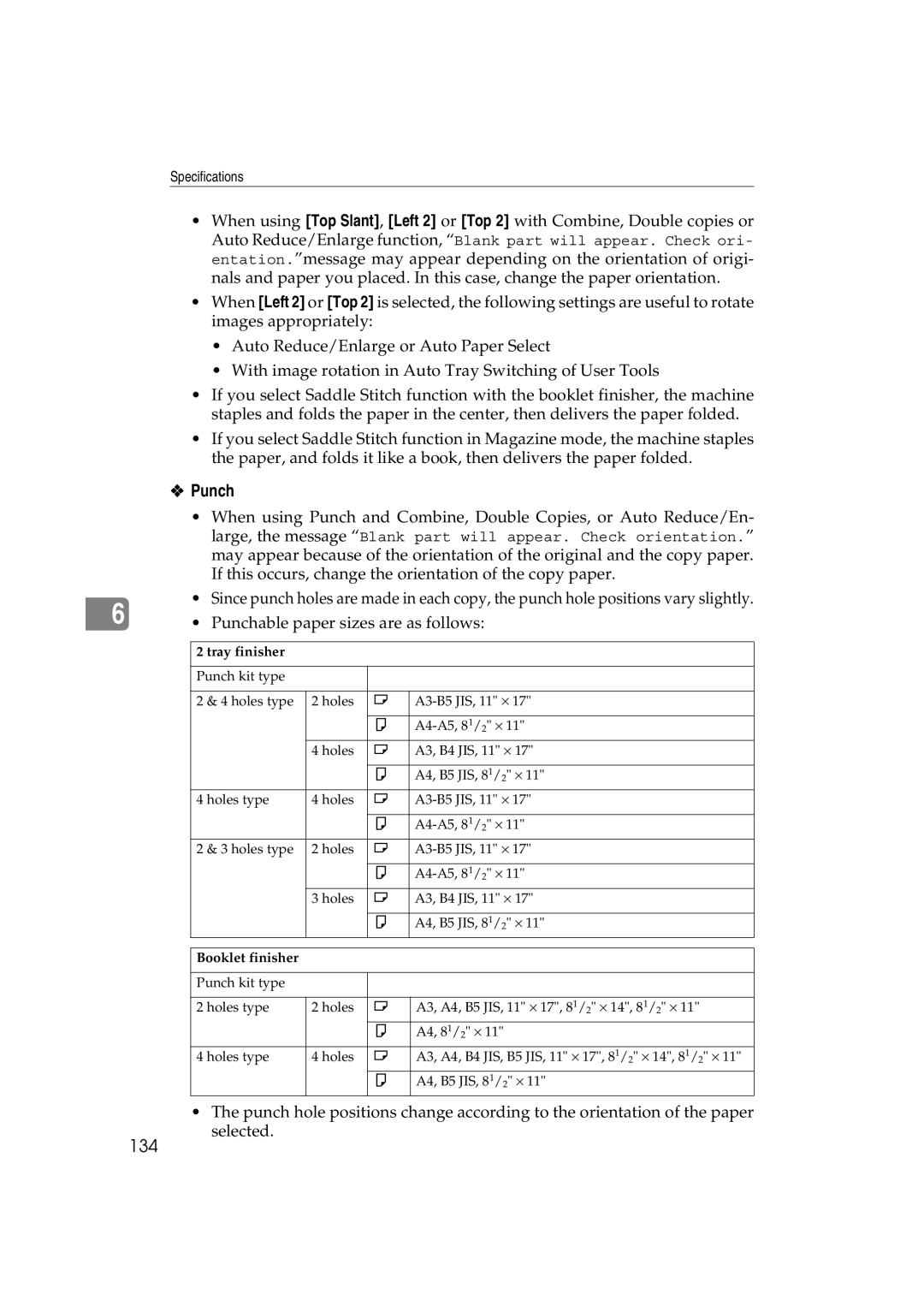 Savin DSc338, LD238c, LD232c, c3224, DSc332, C3828 operating instructions Punch, 134, Tray finisher 