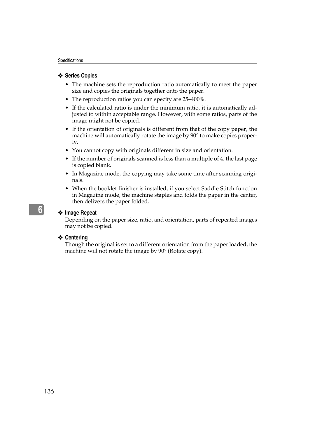 Savin LD238c, LD232c, c3224, DSc332, DSc338, C3828 operating instructions Series Copies, Centering, 136 