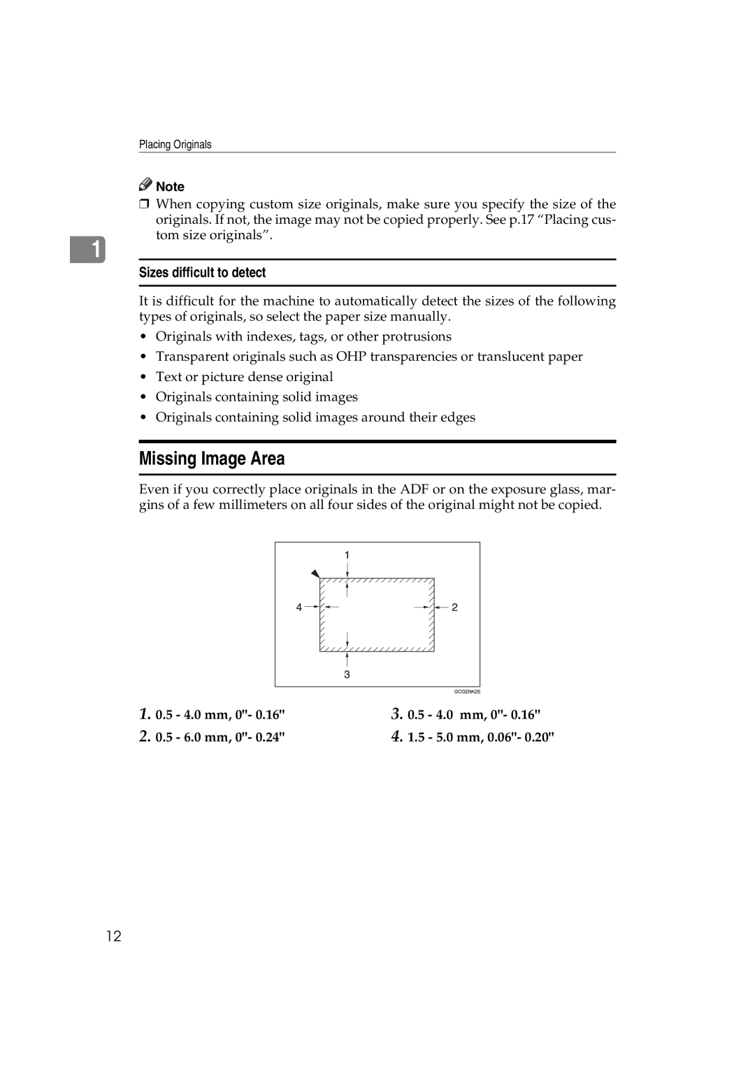 Savin c3224, LD238c, LD232c, DSc332, DSc338, C3828 Missing Image Area, Sizes difficult to detect, 4.0 mm, 0 5.0 mm, 0.06 