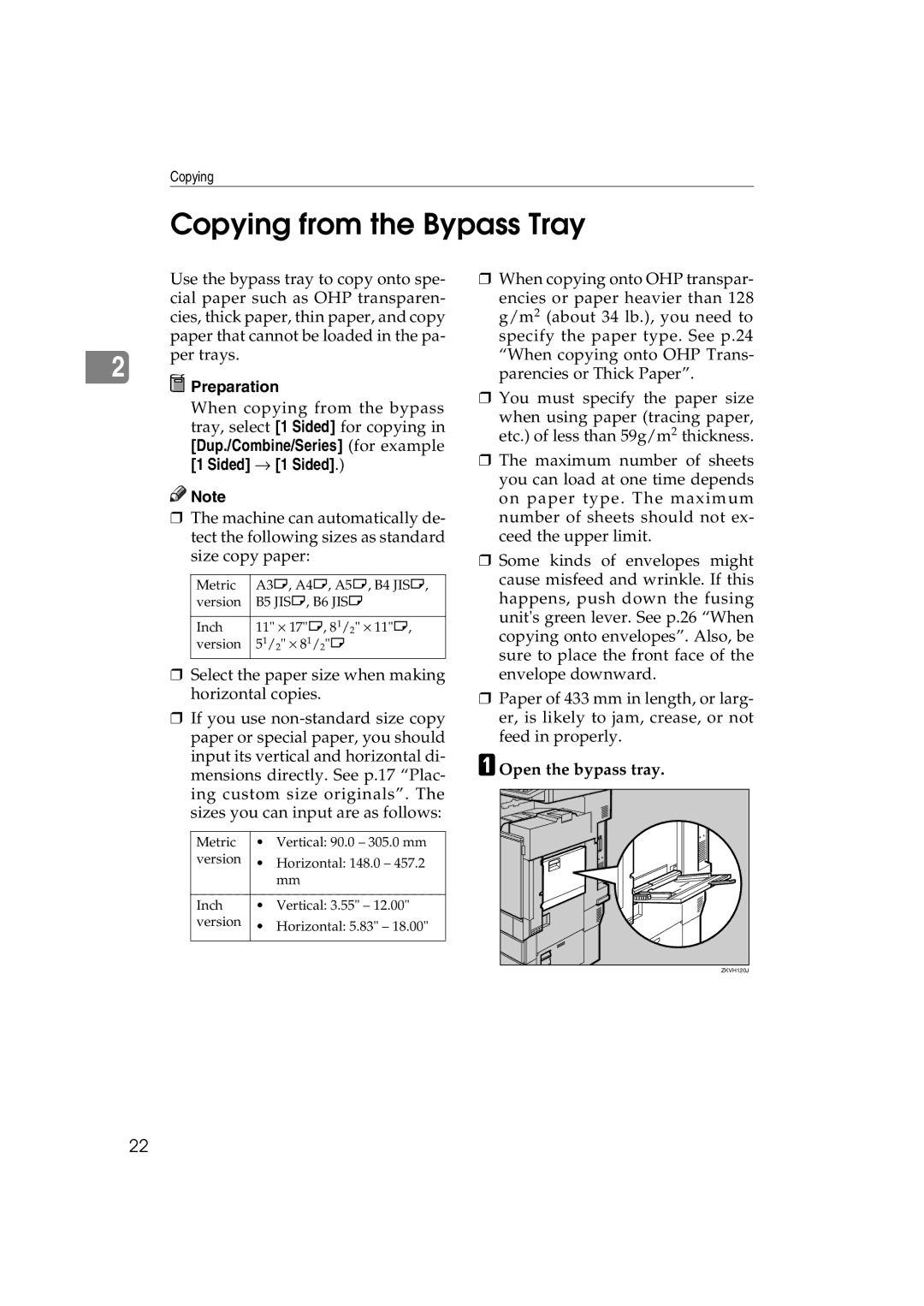 Savin LD238c, LD232c, c3224, DSc332, DSc338, C3828 operating instructions Copying from the Bypass Tray, Open the bypass tray 