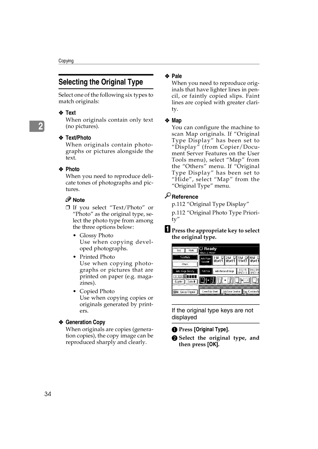 Savin LD238c, LD232c, c3224, DSc332, DSc338, C3828 operating instructions Selecting the Original Type 