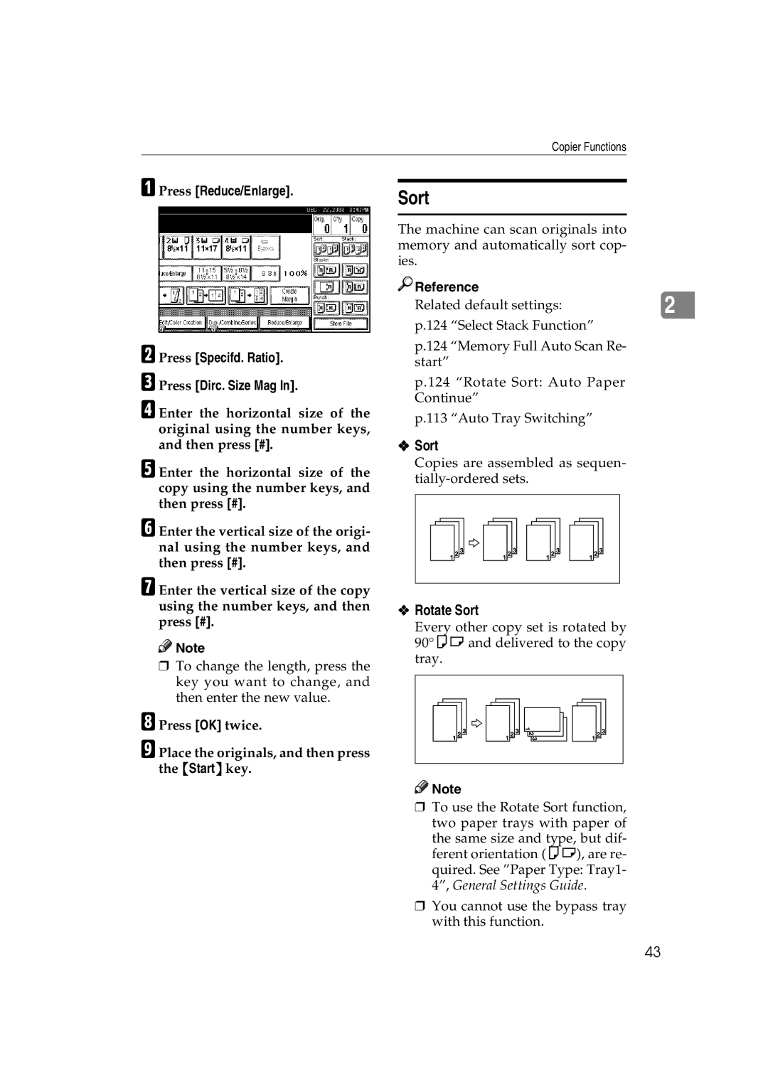 Savin DSc332, LD238c, LD232c, c3224, DSc338, C3828 operating instructions Rotate Sort 