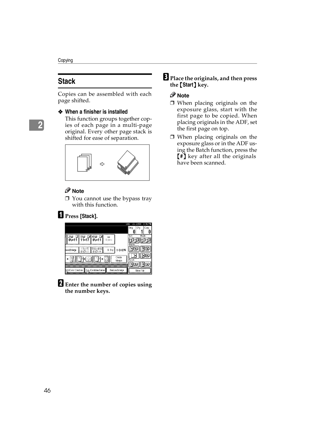 Savin LD238c, LD232c, c3224, DSc332 Stack, When a finisher is installed, Enter the number of copies using the number keys 