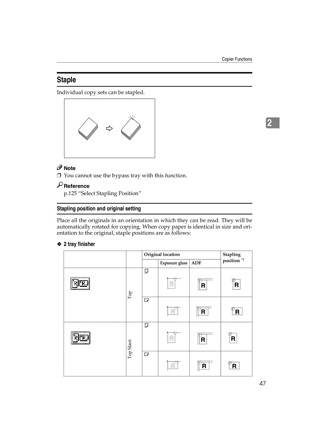 Savin LD232c, LD238c, c3224, DSc332, DSc338, C3828 Staple, Stapling position and original setting, Tray finisher 