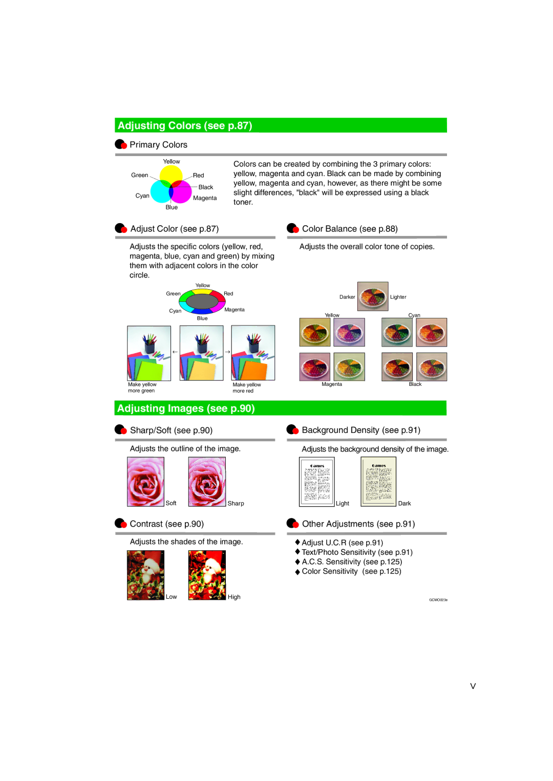 Savin LD232c, LD238c, c3224, DSc332, DSc338, C3828 operating instructions Adjusting Colors see p.87 