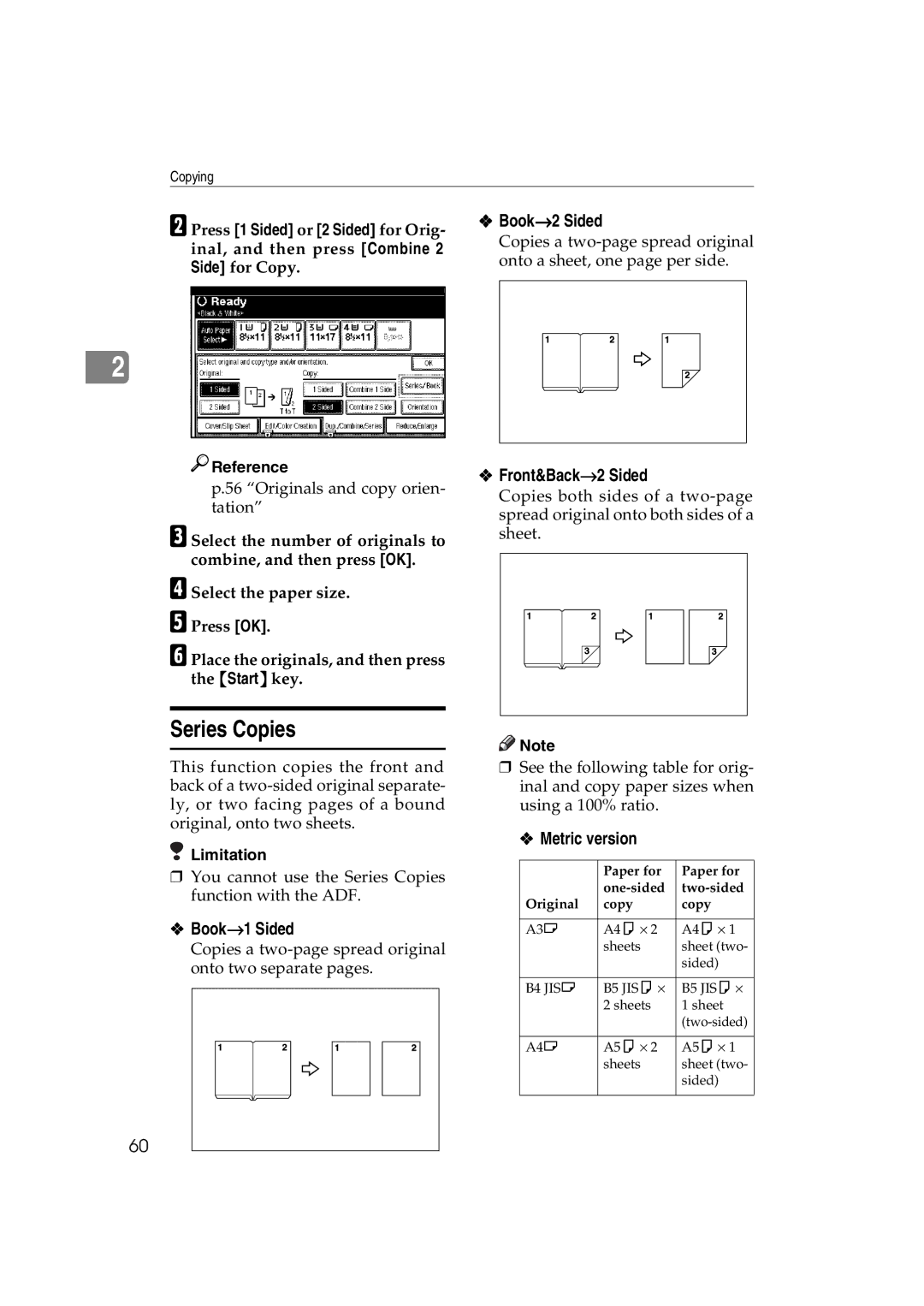 Savin c3224 Series Copies, Book→2 Sided, Book→1 Sided, Front&Back→2 Sided, Paper for One-sided Two-sided Original Copy 