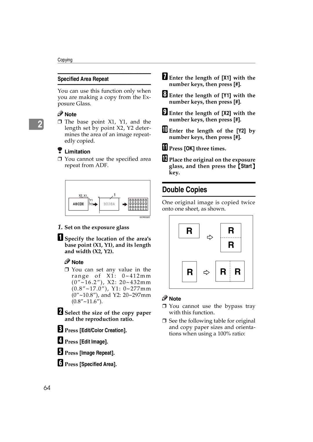 Savin LD238c, LD232c, c3224, DSc332, DSc338, C3828 operating instructions Double Copies, Limitation 