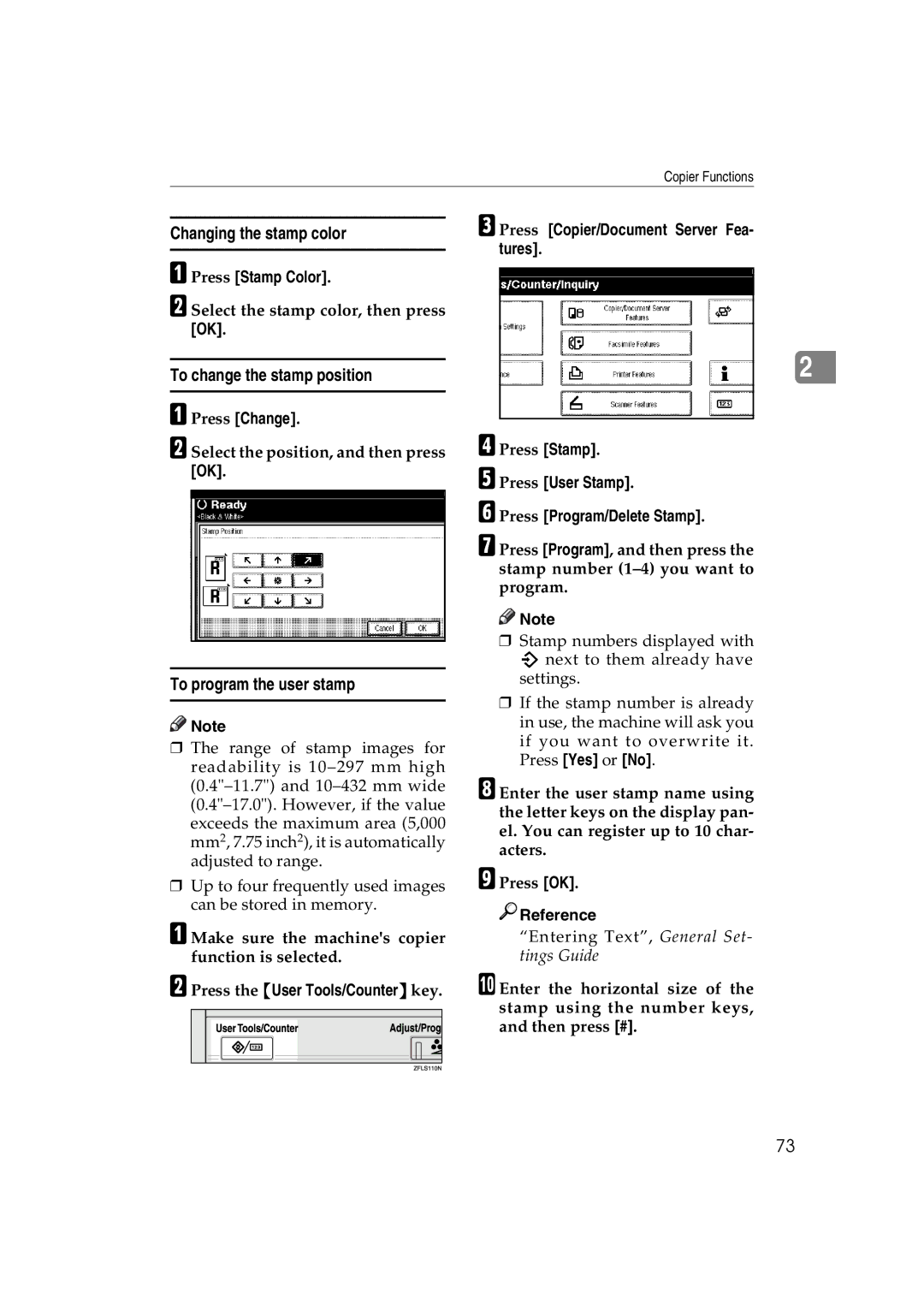 Savin DSc332, LD238c, c3224 To change the stamp position, To program the user stamp, Select the position, and then press OK 