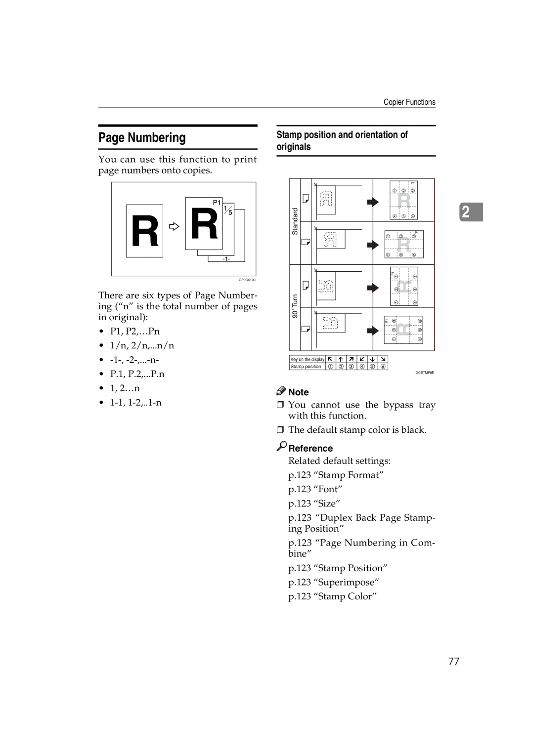 Savin LD232c, LD238c, c3224, DSc332, DSc338, C3828 operating instructions Numbering, Stamp position and orientation of originals 