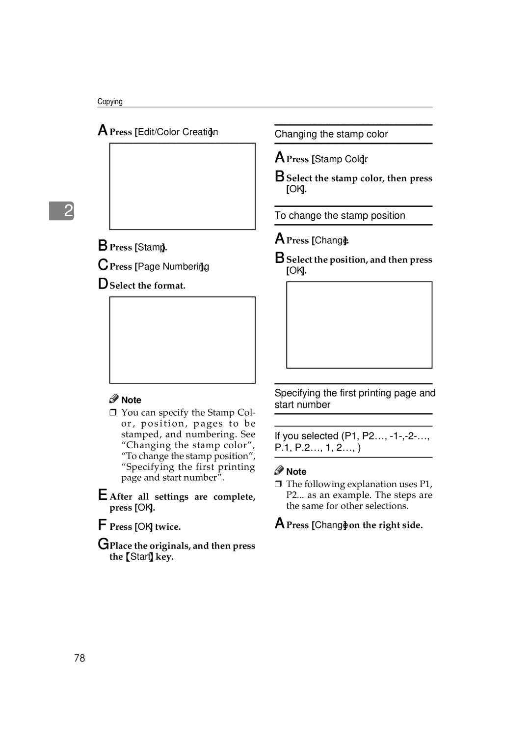 Savin c3224 Specifying the first printing page and start number, If you selected P1, P2…, -1-,-2-…, P.1, P.2…, 1, 2… 