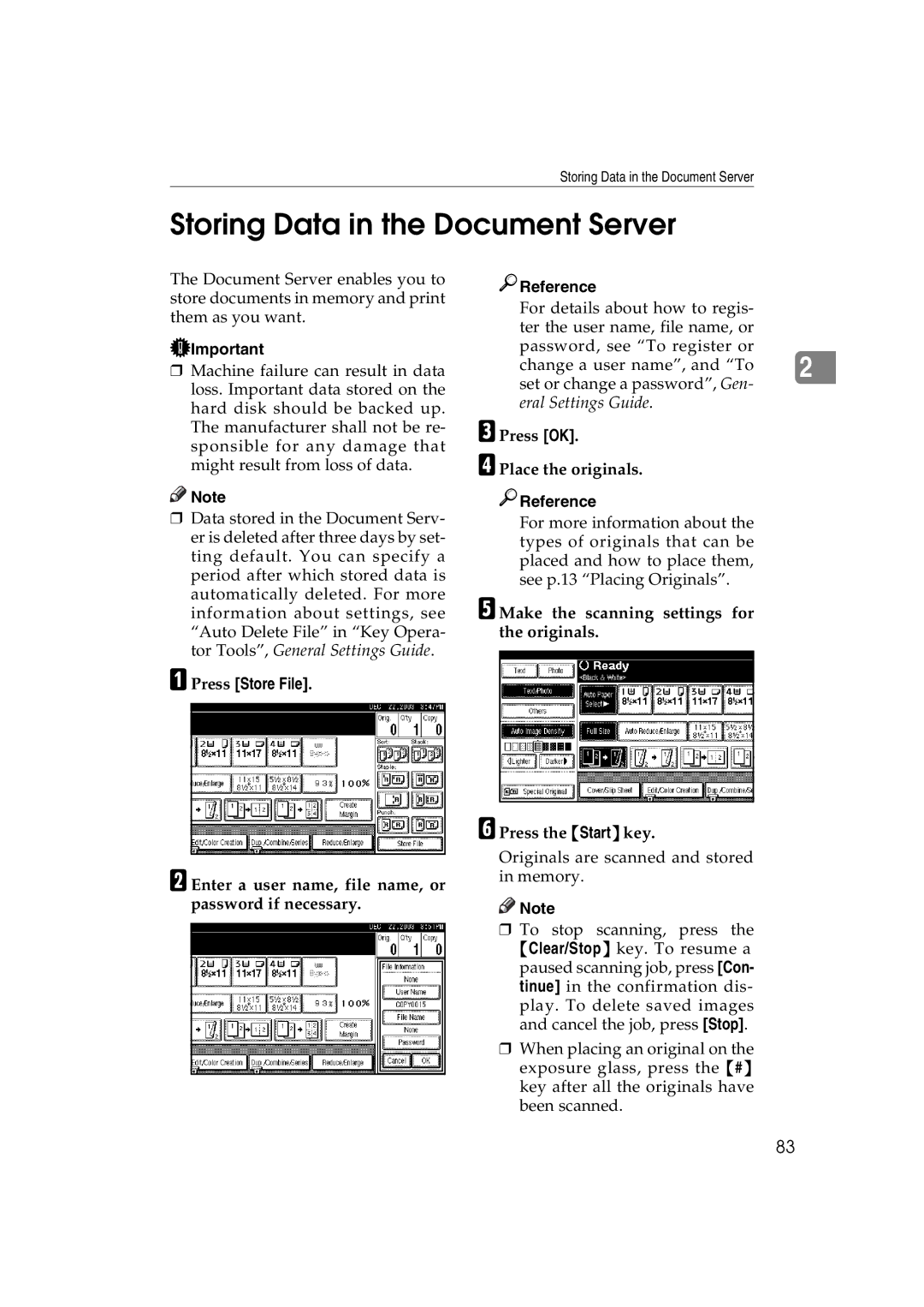 Savin LD232c Storing Data in the Document Server, Press Store File, Enter a user name, file name, or password if necessary 