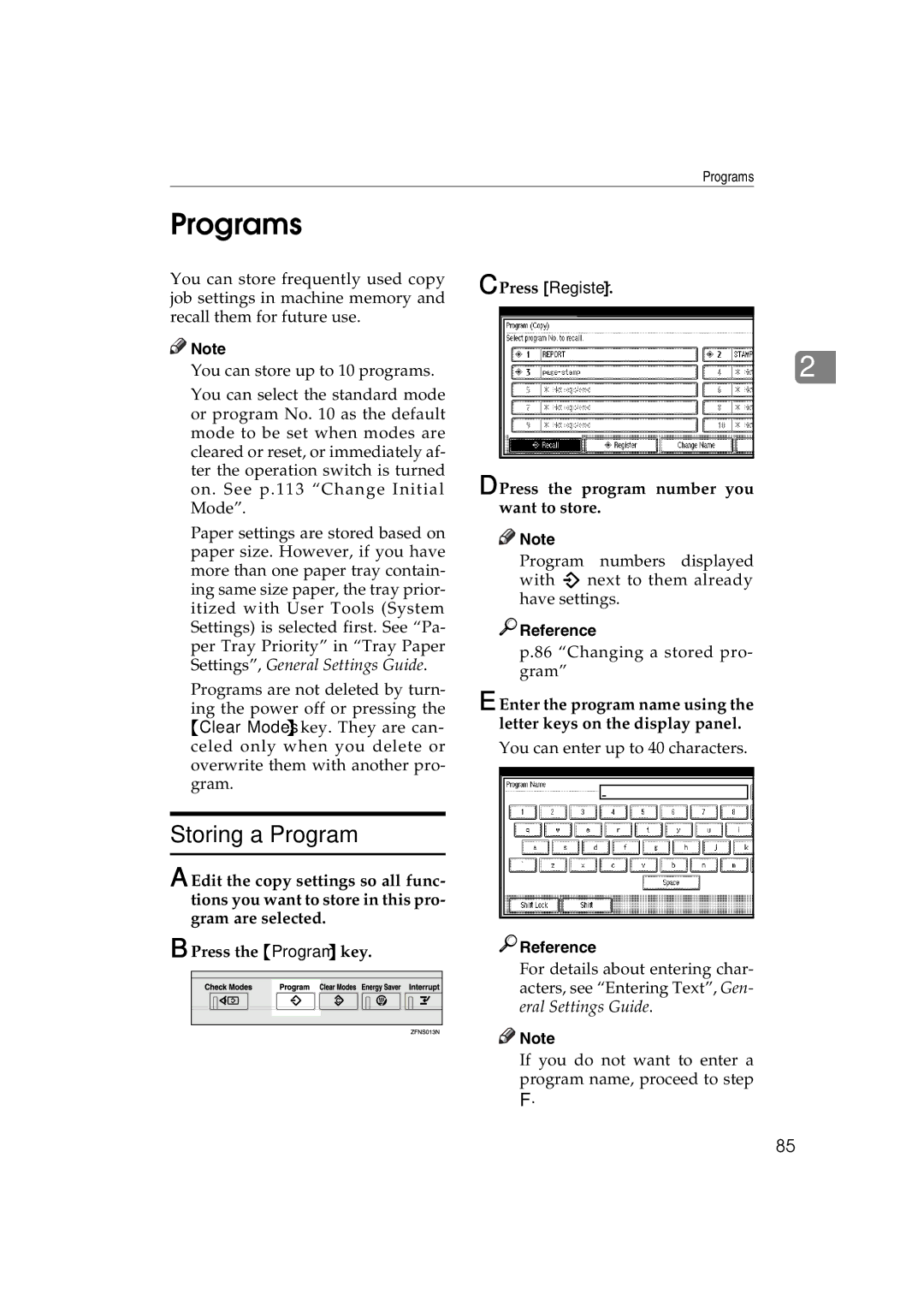 Savin DSc332, LD238c, LD232c, c3224 Programs, Storing a Program, Press Register, Press the program number you want to store 