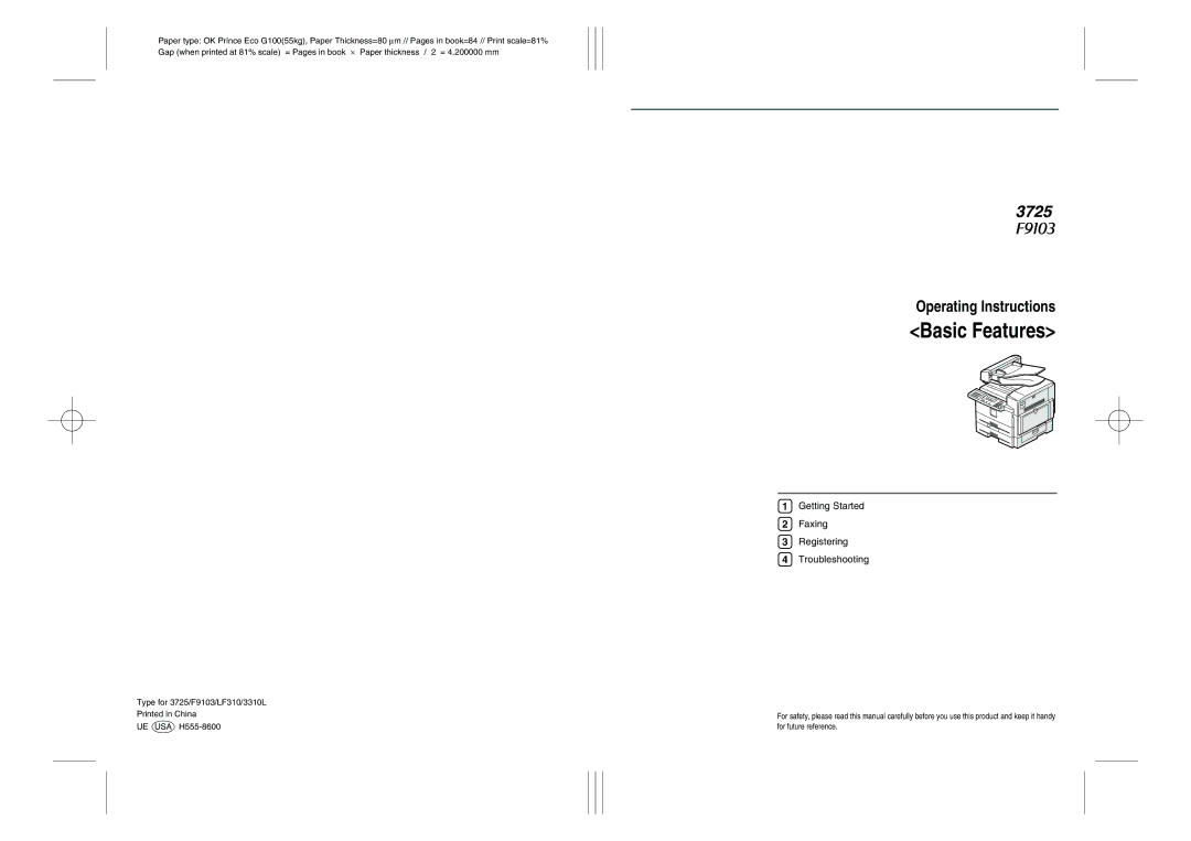 Savin F9103, LF310, 3725, 3310L manual Basic Features 