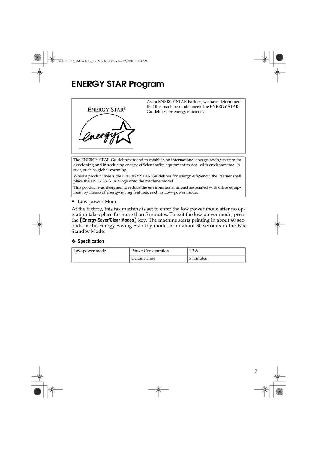 Savin F9103, LF310, 3725, 3310L manual Energy Star Program, Specification 