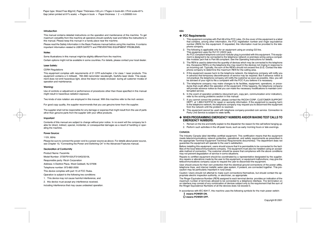 Savin 3725, LF310, F9103, 3310L manual FCC Requirements, Introduction 