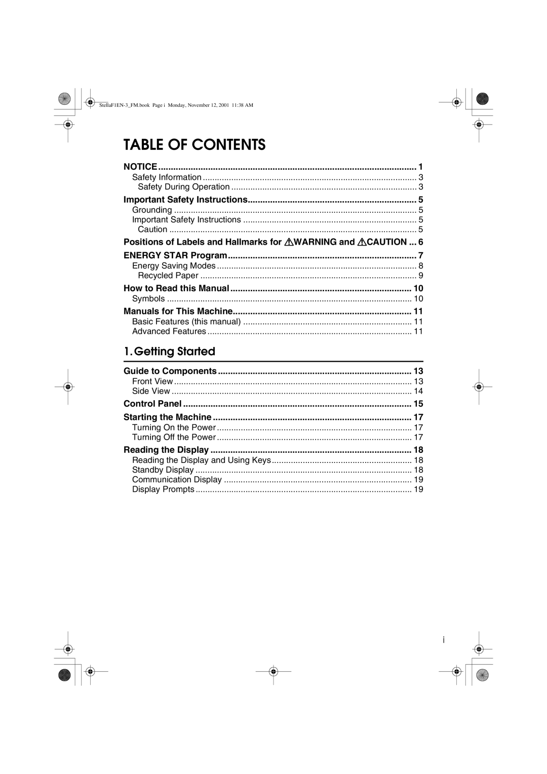 Savin 3310L, LF310, F9103, 3725 manual Table of Contents 