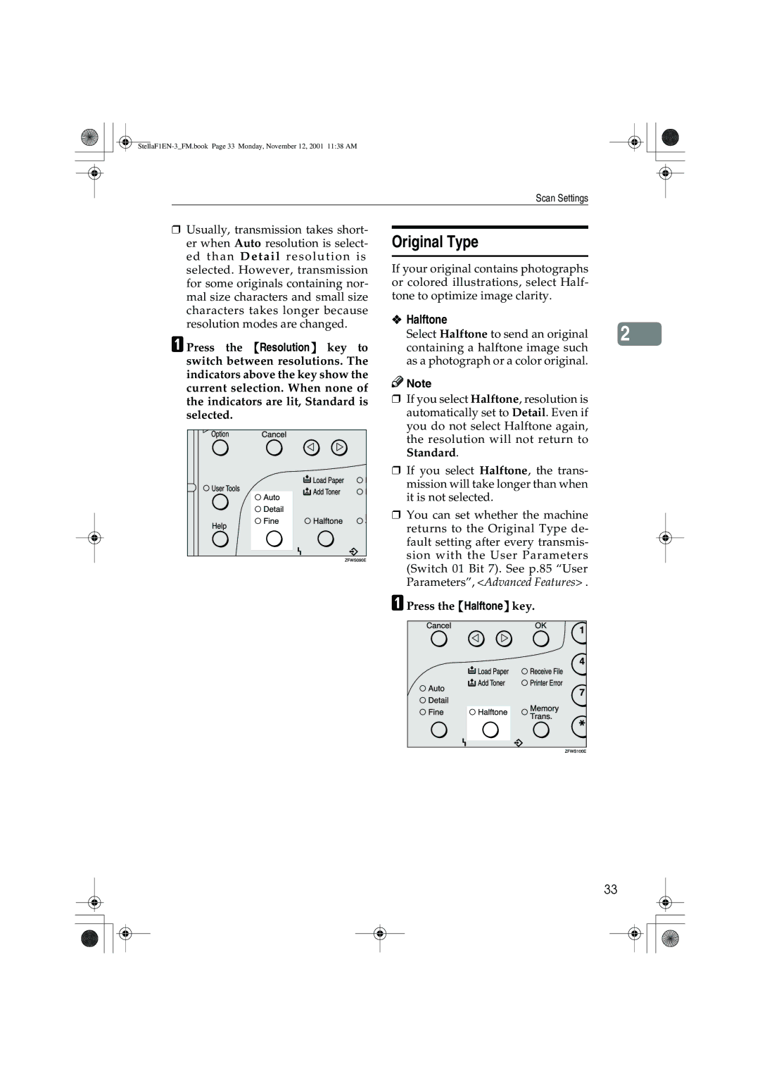 Savin 3310L, LF310, F9103, 3725 manual Original Type, Press the Halftone key 