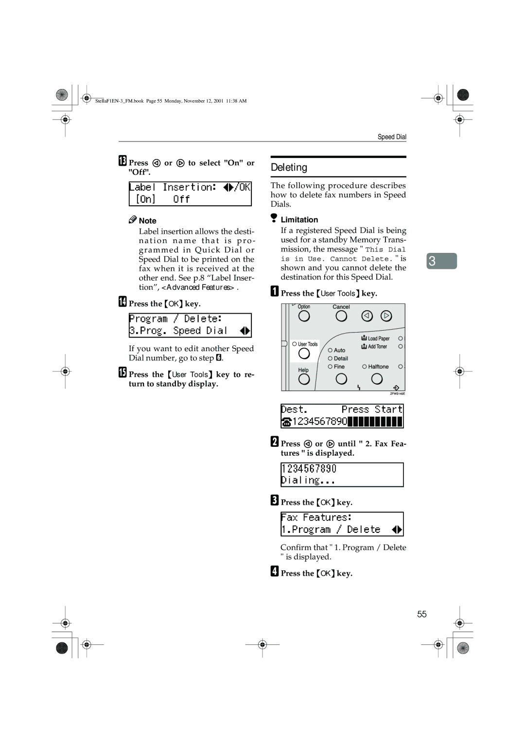 Savin F9103, LF310, 3725, 3310L manual If you want to edit another Speed Dial number, go to step F 